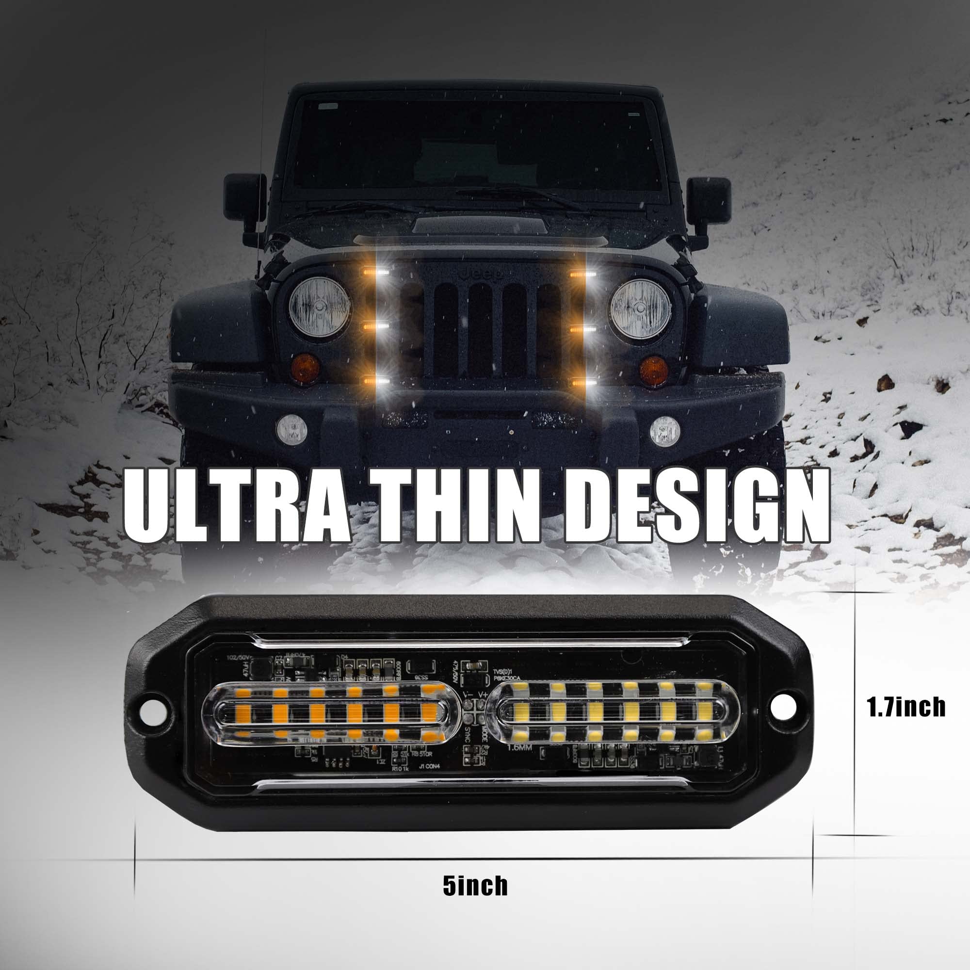 WINECO Amber led strobe lights for trucks 8pcs 12-LED Surface Mount Flashing Strobe Lights kit for Trucks Car Vehicles LED Mini Grille Grill Strobe Light Head Emergency Hazard Warning lights