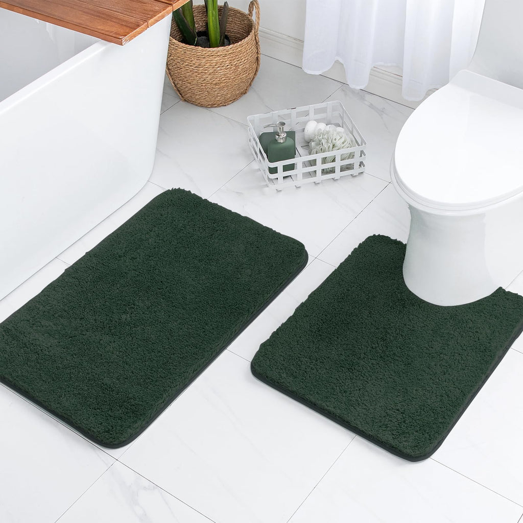 MIULEE Black Bathroom Rugs Set 2 Piece, Small Soft Absorbent Microfiber Bath Mat Set, Non Slip Quick Dry Machine Washable Plush Shaggy Bath Rugs for Bathroom Floor, Tub and Shower, 16x24 inches