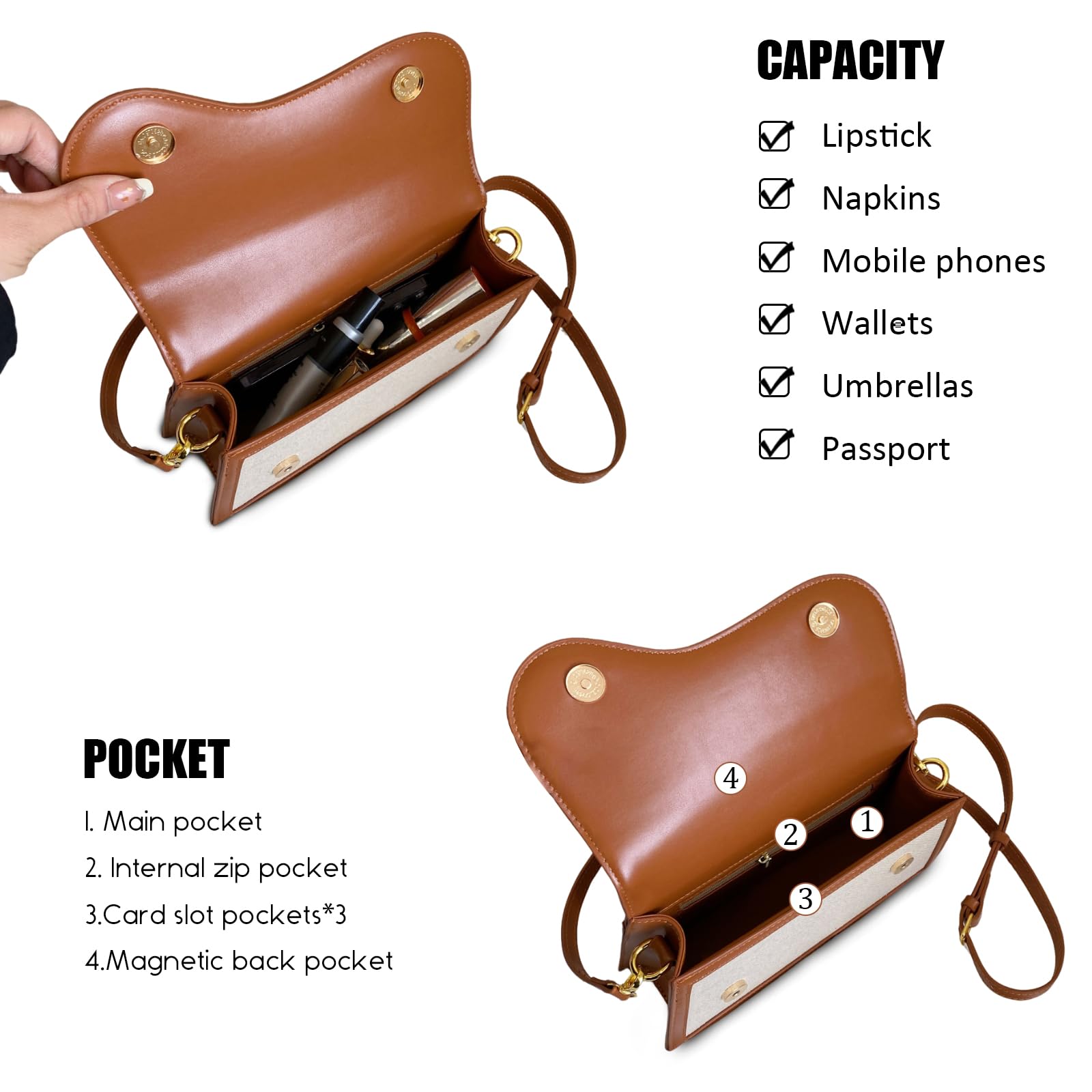 Travistar Crossbody Bags for Women Trendy - Small Cross Body Purse Shoulder Bag Leather Handbags Evening Clutch with 2 Straps | 2 detachable straps