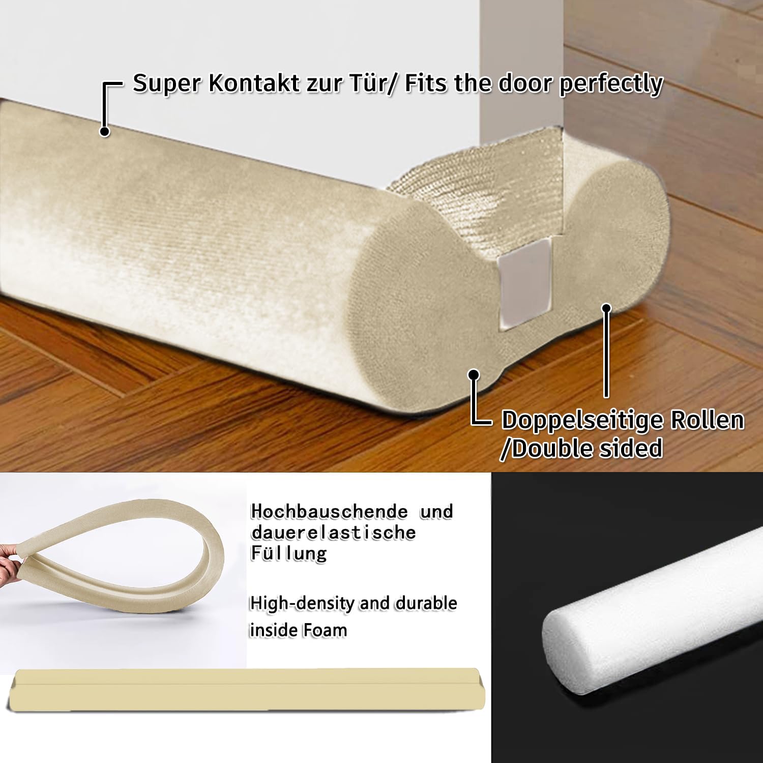 BKSAI Door Draft Stopper for Doors No Adhesive Draught Excluder Under Door Wind Blocker for Bottom of Door,Reduce Noise Draught Excluder Sweep Sound Proof (Beige 24-29IN / Distance Under The Door 1IN)