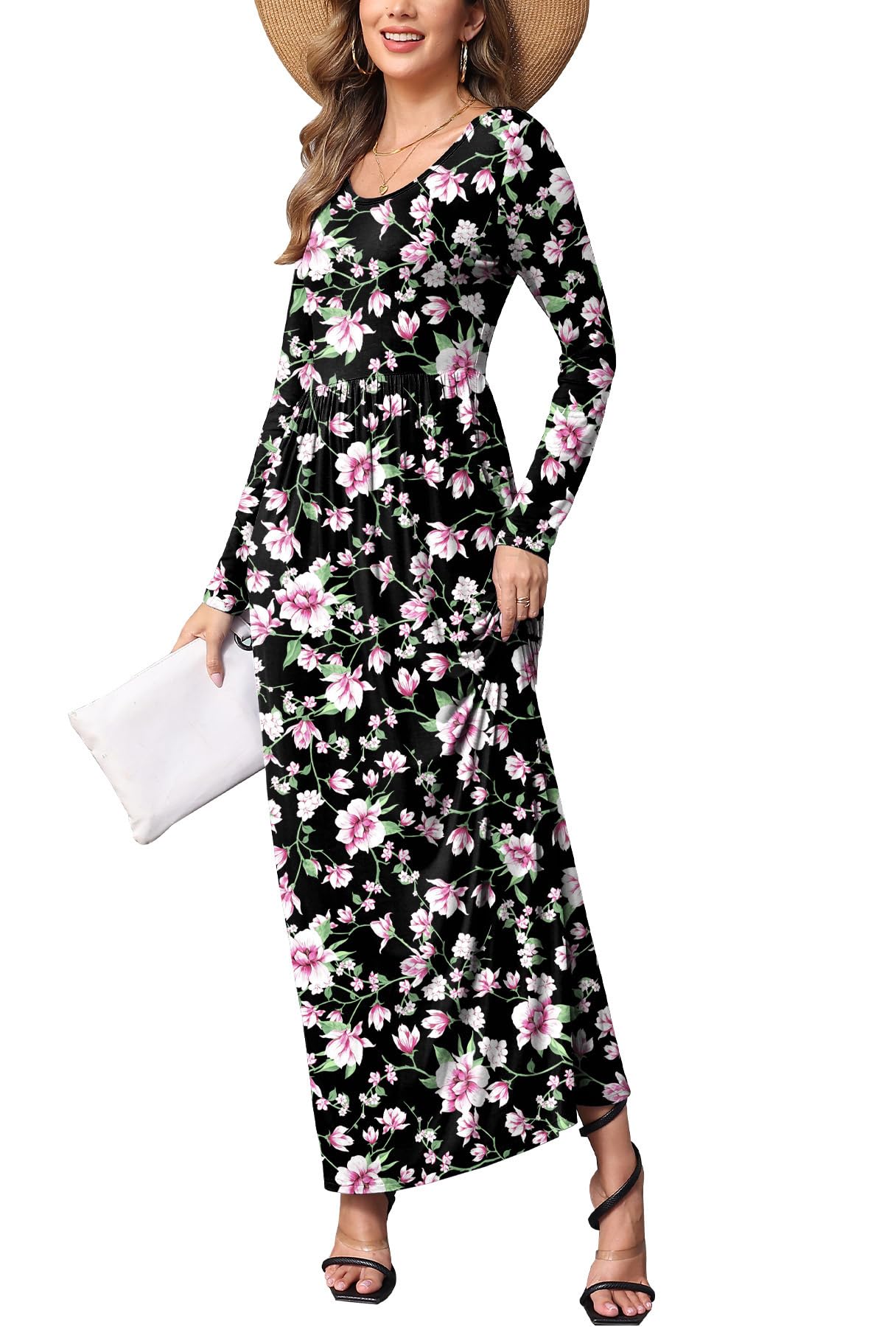 EUOVMY Women's Long Sleeve Loose Maxi Dresses Casual Long Dresses with Pockets