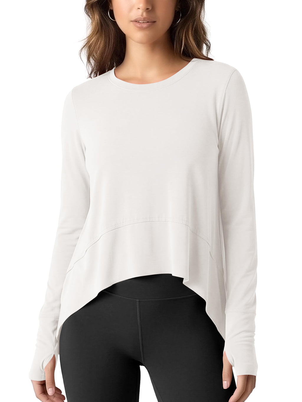 ODODOS Long Sleeve Tee for Women with Thumb Hole Athletic Gym Workout Crop Tops Yoga Shirts