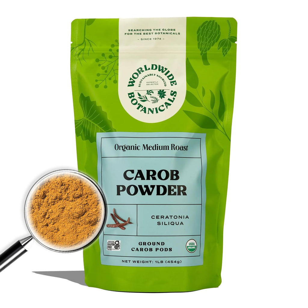 Worldwide Botanicals Organic Carob Powder, Dark Roast – 1 lb – Caffeine Free Cocoa Alternative – Low Fat Super Food with Natural Sweetness– Gluten Free, Kosher, 16 ounces