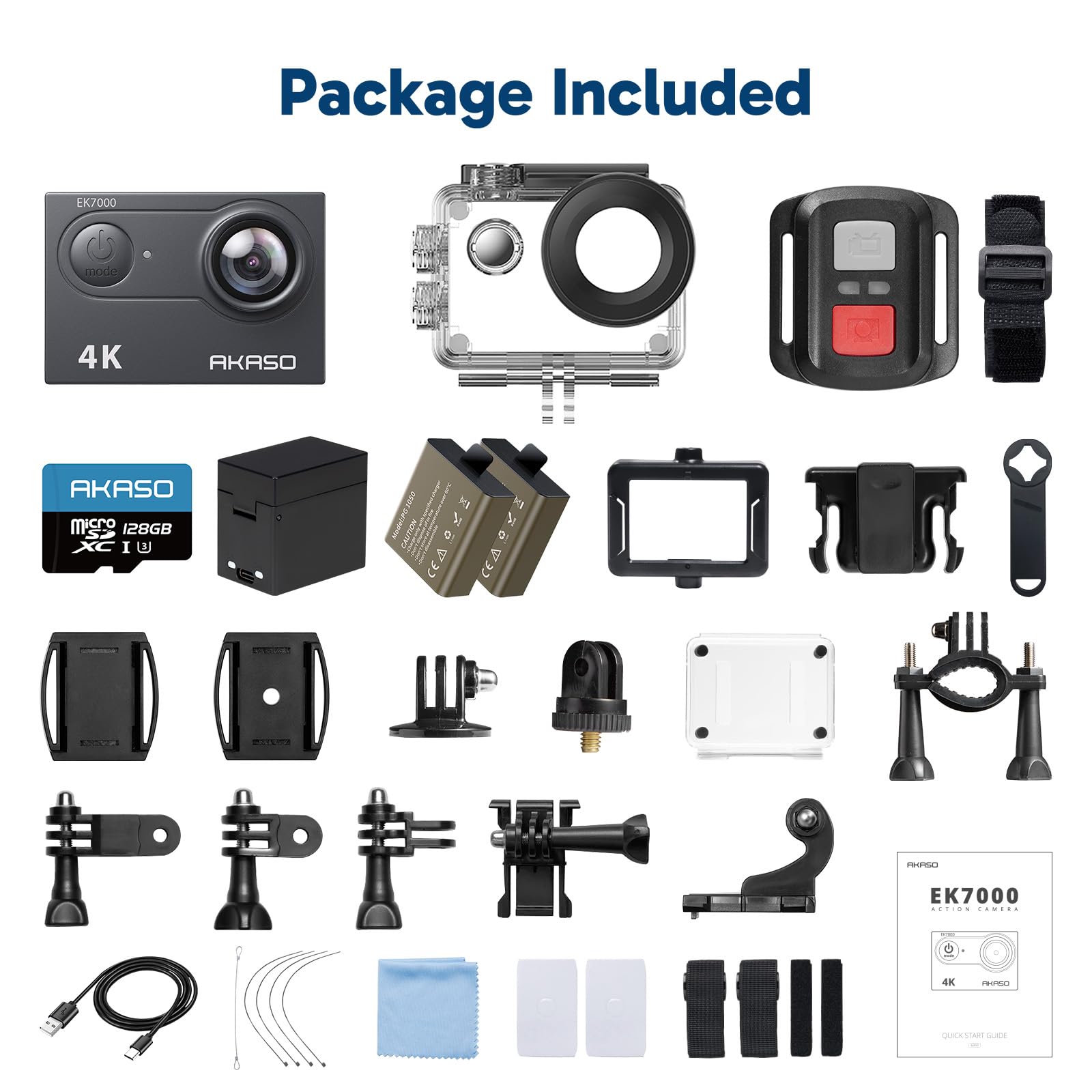 AKASO EK7000 4K30FPS 20MP WiFi Action Camera with EIS Ultra HD 131FT Waterproof Underwater Camera Remote Control 4X Zoom Support External Microphone Black