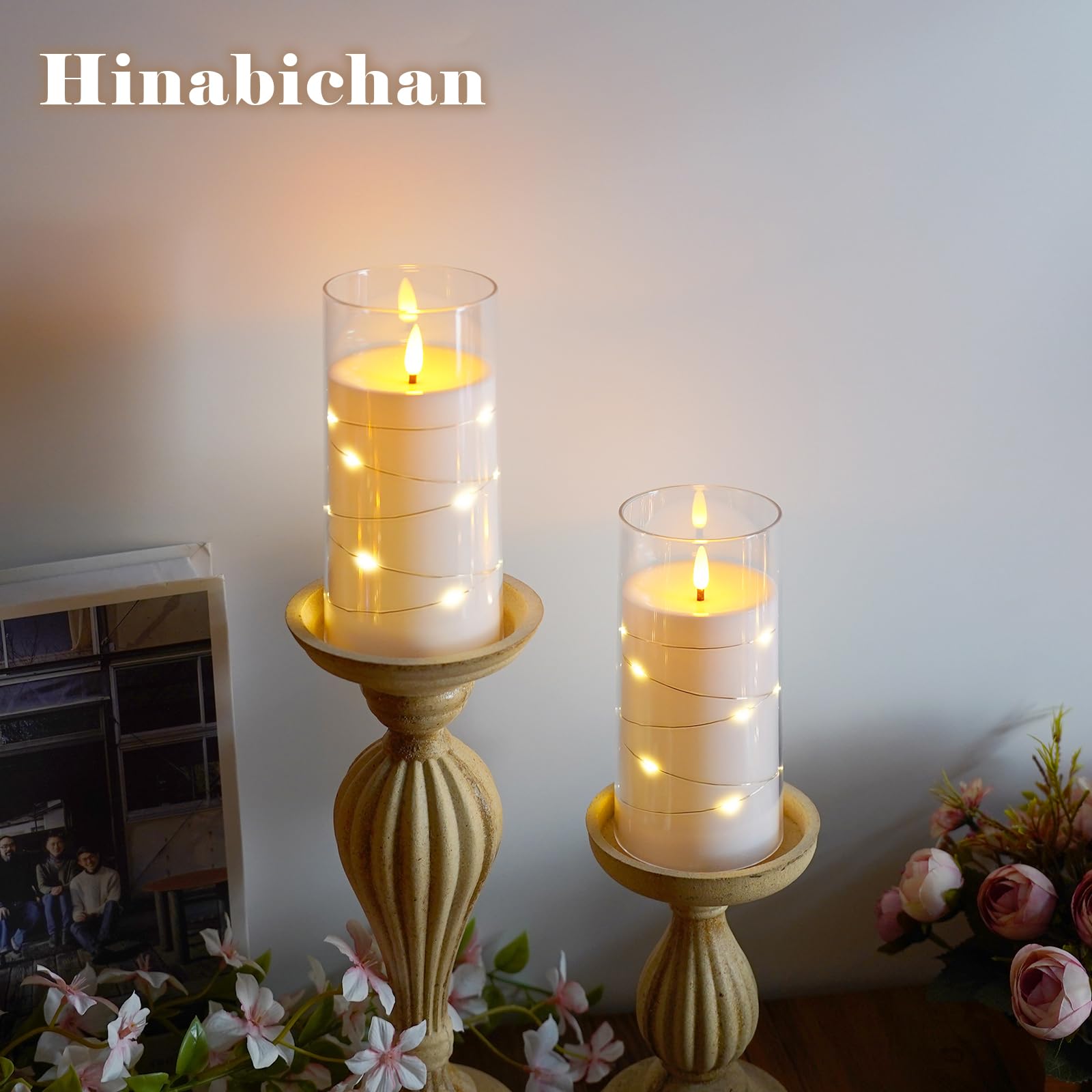 Flickering Flameless Candles with Remote Timer, 6pcs LED Battery Operated Candles with Embedded String Lights Red, Same Size D3 H6