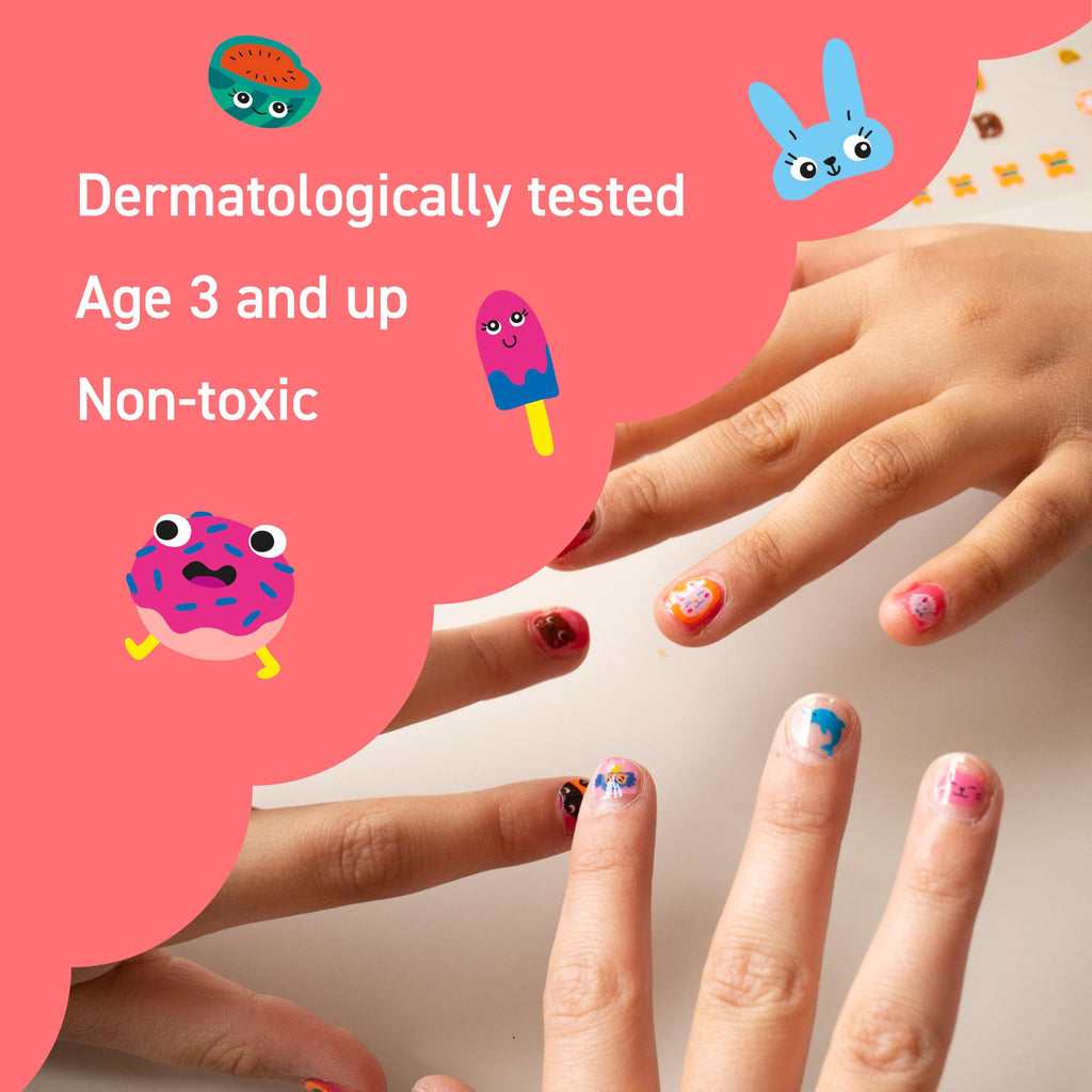 Omy Friends & Animals Nail Stickers for Kids - 200 Stickers, Waterproof, Durable, Fun, Creative Designs | Strong Enough to Last Through Hand Washing - Easy to Apply, Safe, Non-Toxic | Age 3 and Up