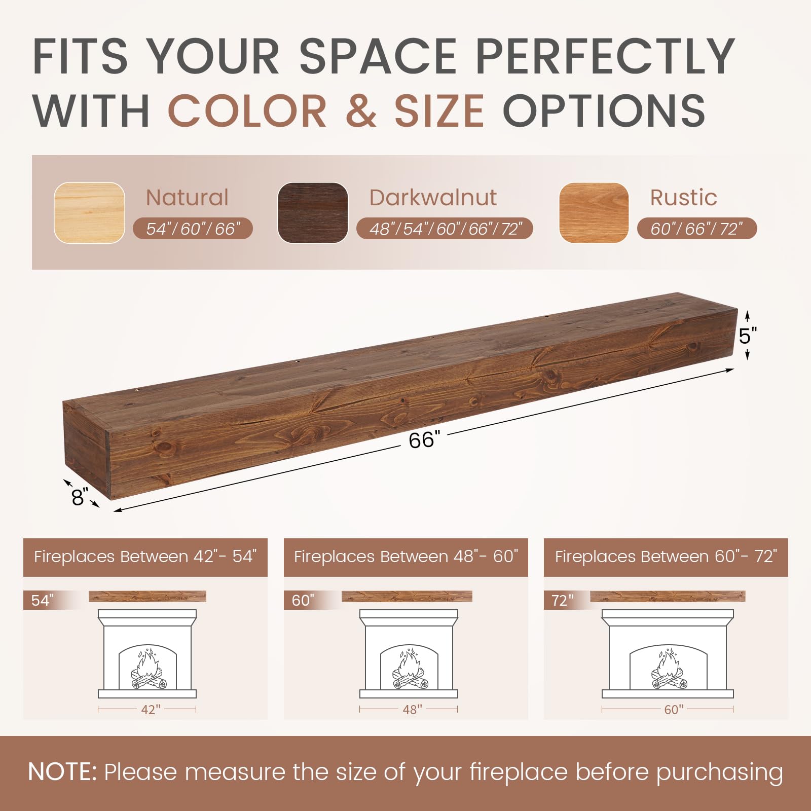 G GOOD GAIN Fireplace Mantel 54inch - Handmade Rustic Wood Mantel for Over Fireplace | Wall Mounted Floating Mantle Shelves for Living Room Decor(Chocolate, 54Lx5Hx8D)