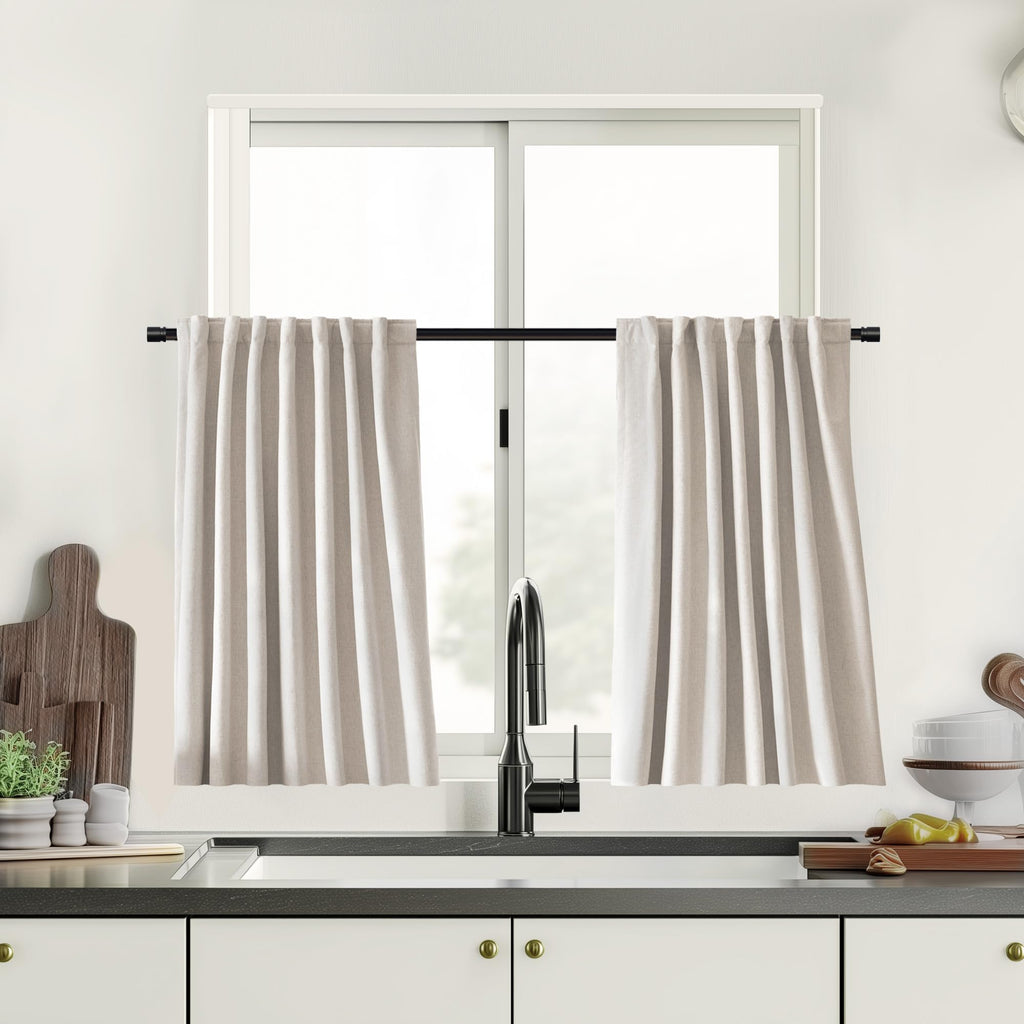 UHITECH Short Linen Curtains 24 Inch Long for Farmhouse Small Windows Modern Cafe Sytle Blackout Curtains for Living Room Back Tab Thermal Black Out Drapes 2ft