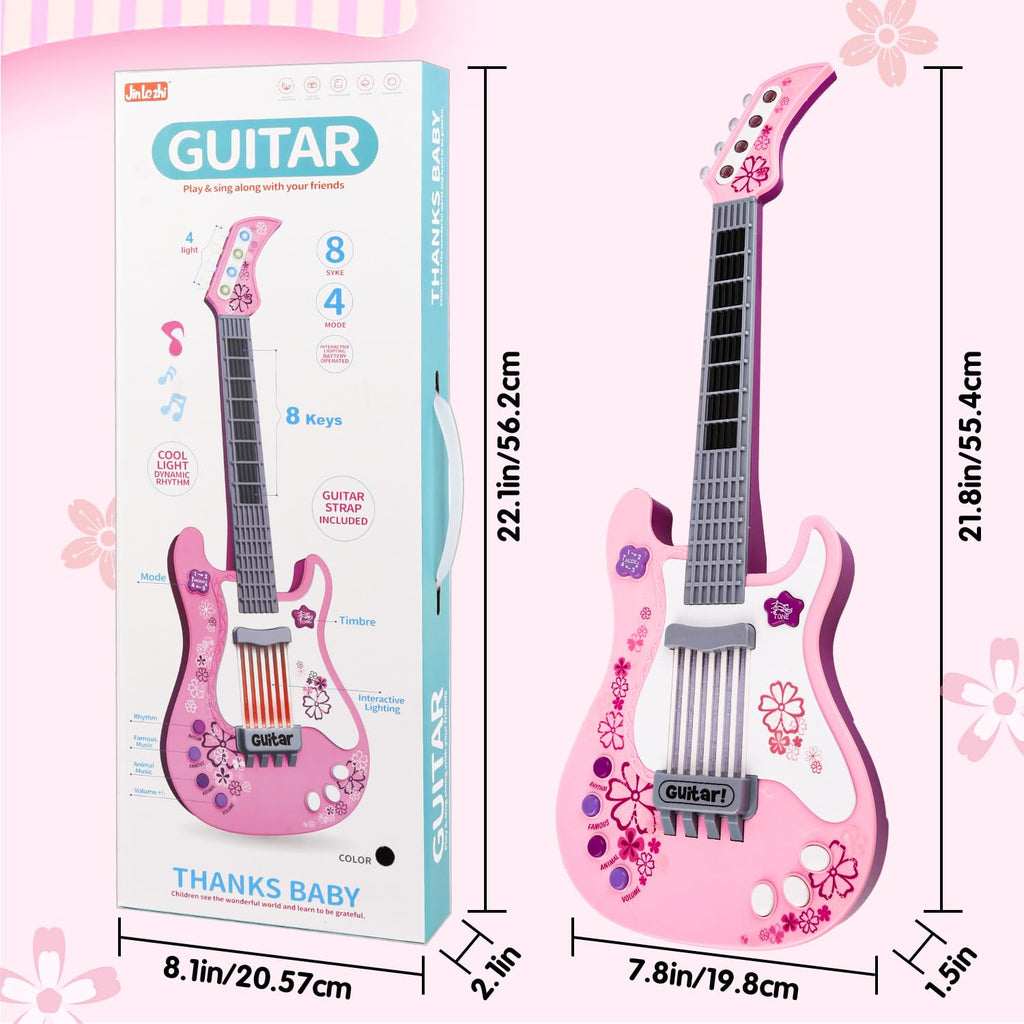 M SANMERSEN Kids Electric Toy Music Pink Guitars for Girl, with Strap for Kid, Toddler Musical Instrument Toys for 3 4 5 Year Old Girls Gifts