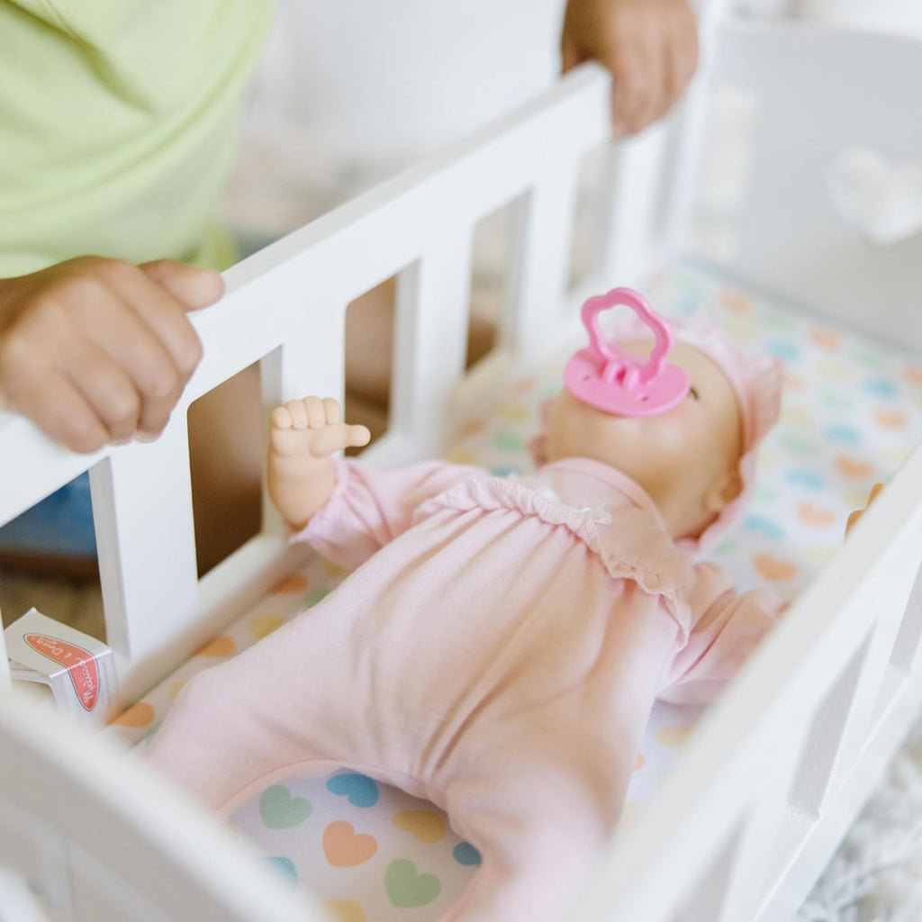 Melissa & Doug Wooden Play Cradle for Dolls - Baby Doll Crib and Baby Doll Bed with Mattress, Doll Accessories for Pretend Play and Stuffed Animals, Ages 3+
