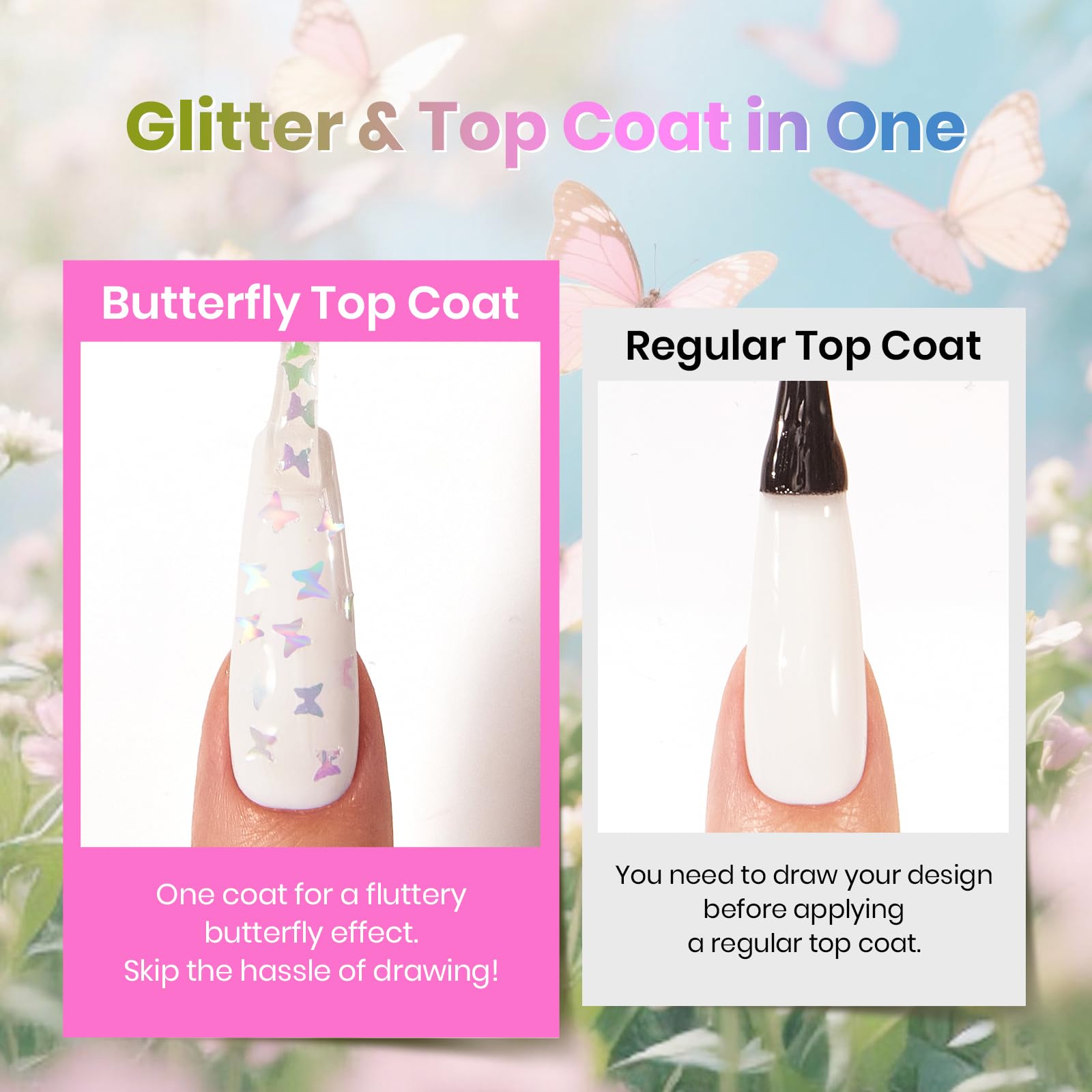 Beetles Heart Gel Top Coat 15ml - Hema Free Glitter Shine No Wipe Top Coat Long-Lasting for Gel Polish, Pink Heart Sparkle Soak Off UV LED Gift for Women