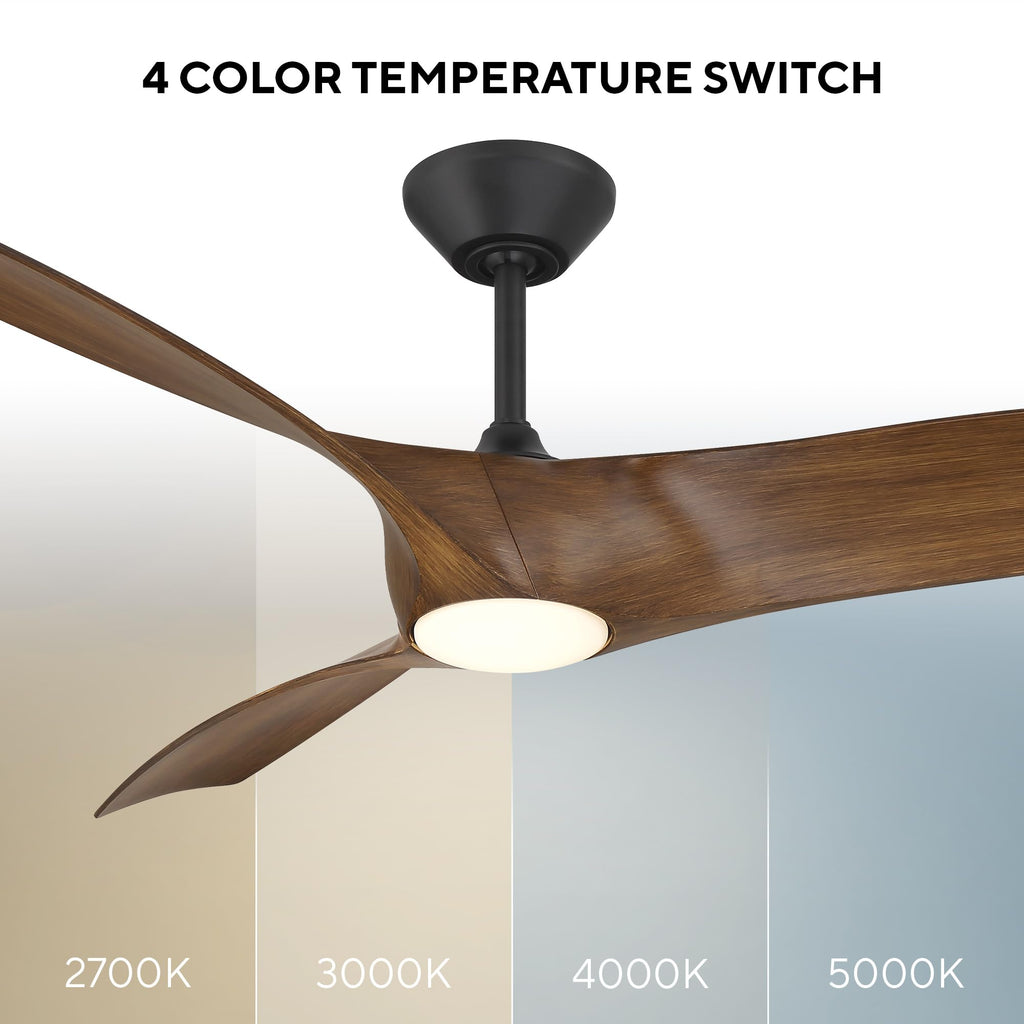 Modern Forms Zephyr Smart Indoor and Outdoor 3-Blade Ceiling Fan 52in Bronze/White Oak with Adjustable CCT 2700K-3000K-4000K-5000K LED Light Kit and Remote Control