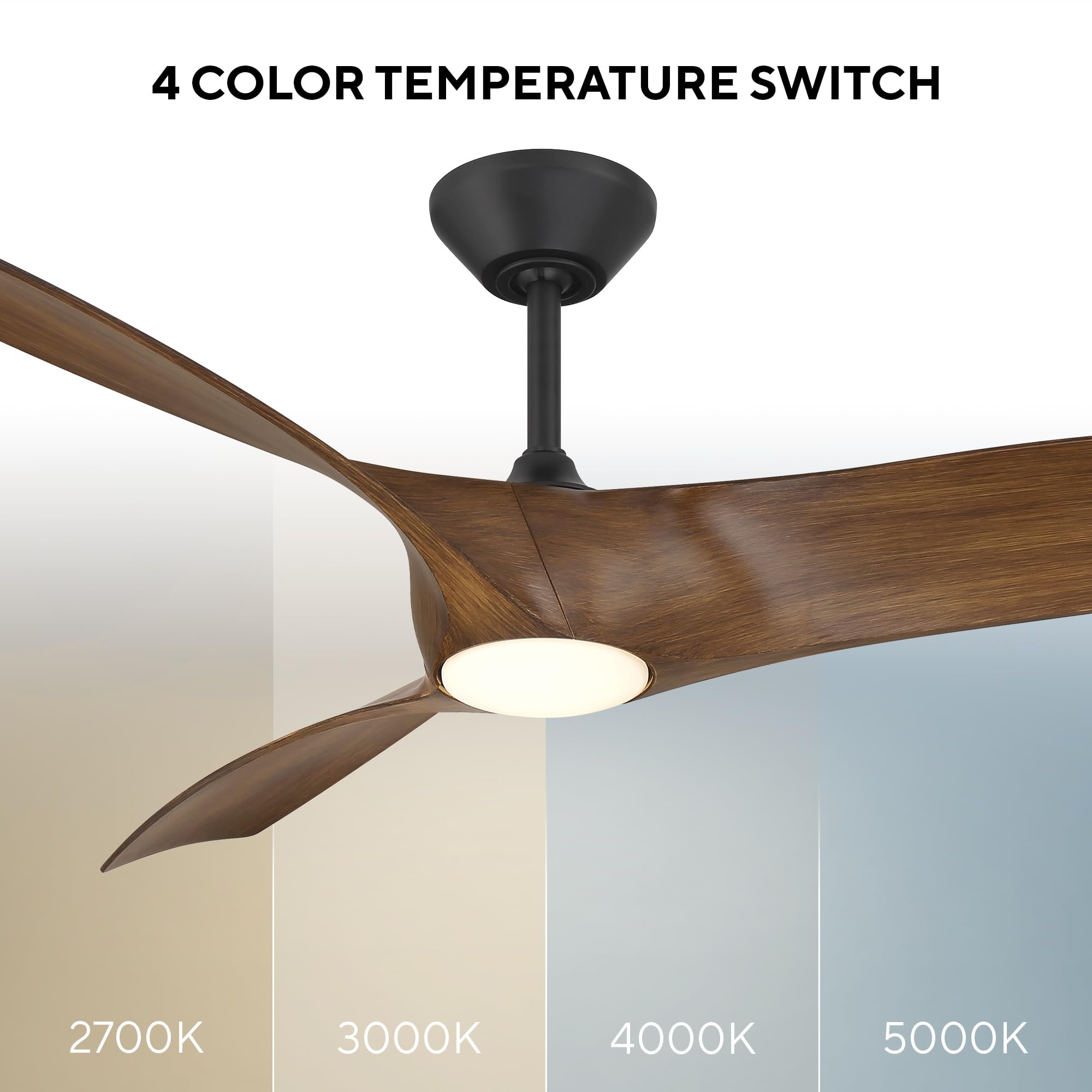 Modern Forms Zephyr Smart Indoor and Outdoor 3-Blade Ceiling Fan 52in Bronze/White Oak with Adjustable CCT 2700K-3000K-4000K-5000K LED Light Kit and Remote Control