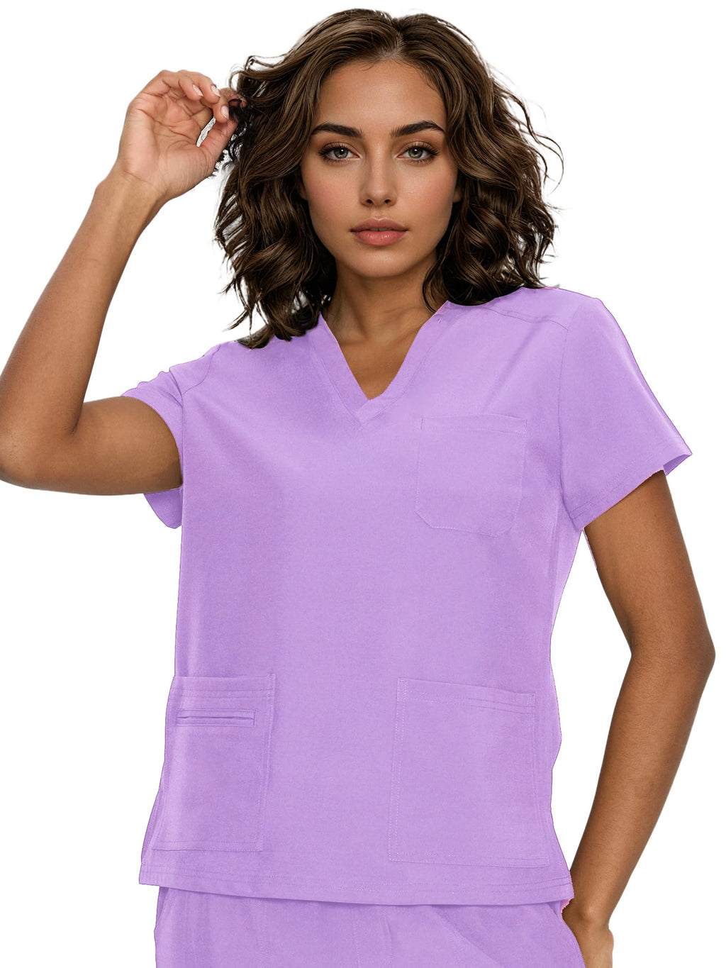 floralhue Scrub Tops for Women, Curved V-Neck Scrub Tops with 3 Pockets, Soft Stretch, Easy Care