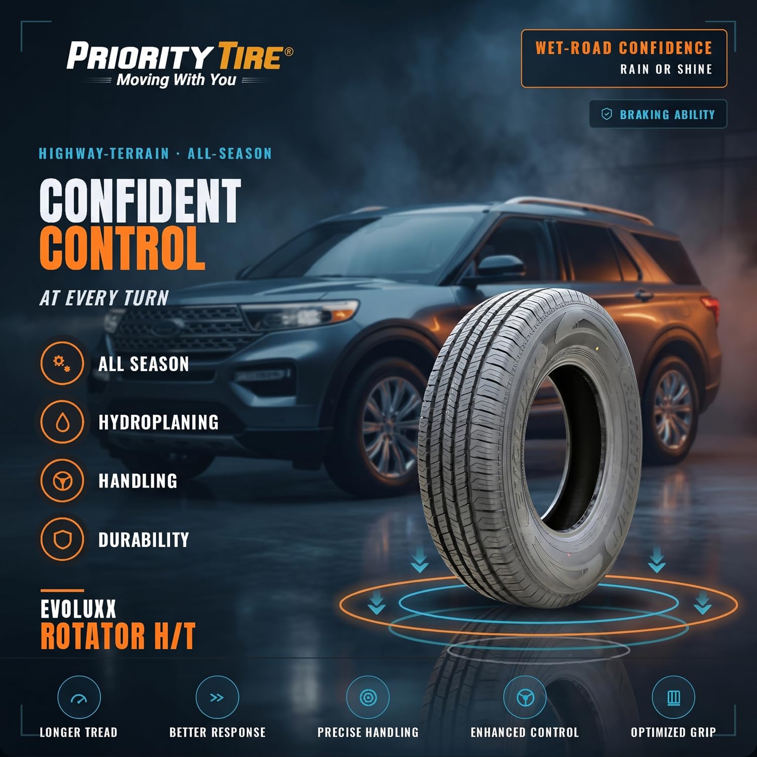 Evoluxx Rotator H/T All-Season Commercial Van Radial Tire-195/75R16 195/75/16 195/75-16 107/105R Load Range D LRD 8-Ply BSW Black Side Wall