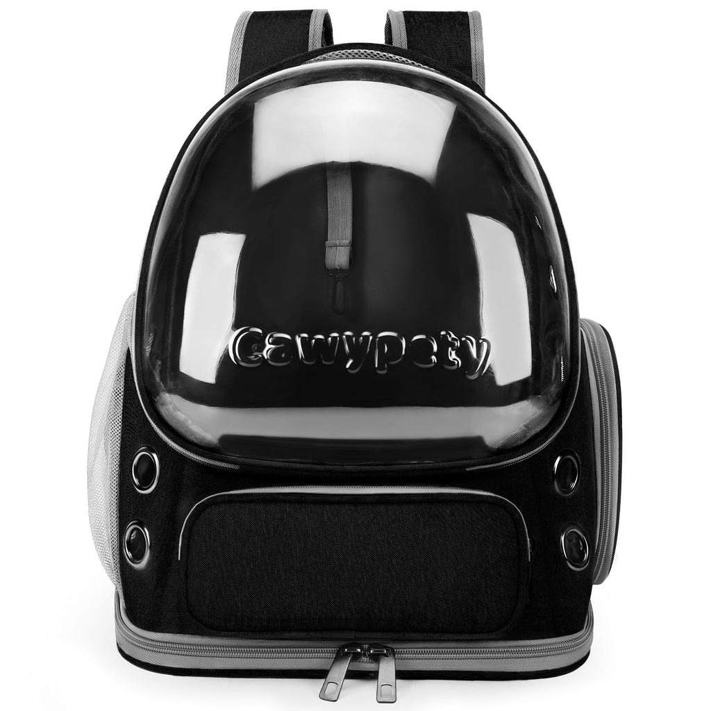 Cawypety Cat Backpack Carrier, Breathable Cat Carrier Large Space Bubble Pet Backpack for Kitty Small Dog up to 12lbs, Transparent & Foldable Pet Carrier for Travel Hiking (Black