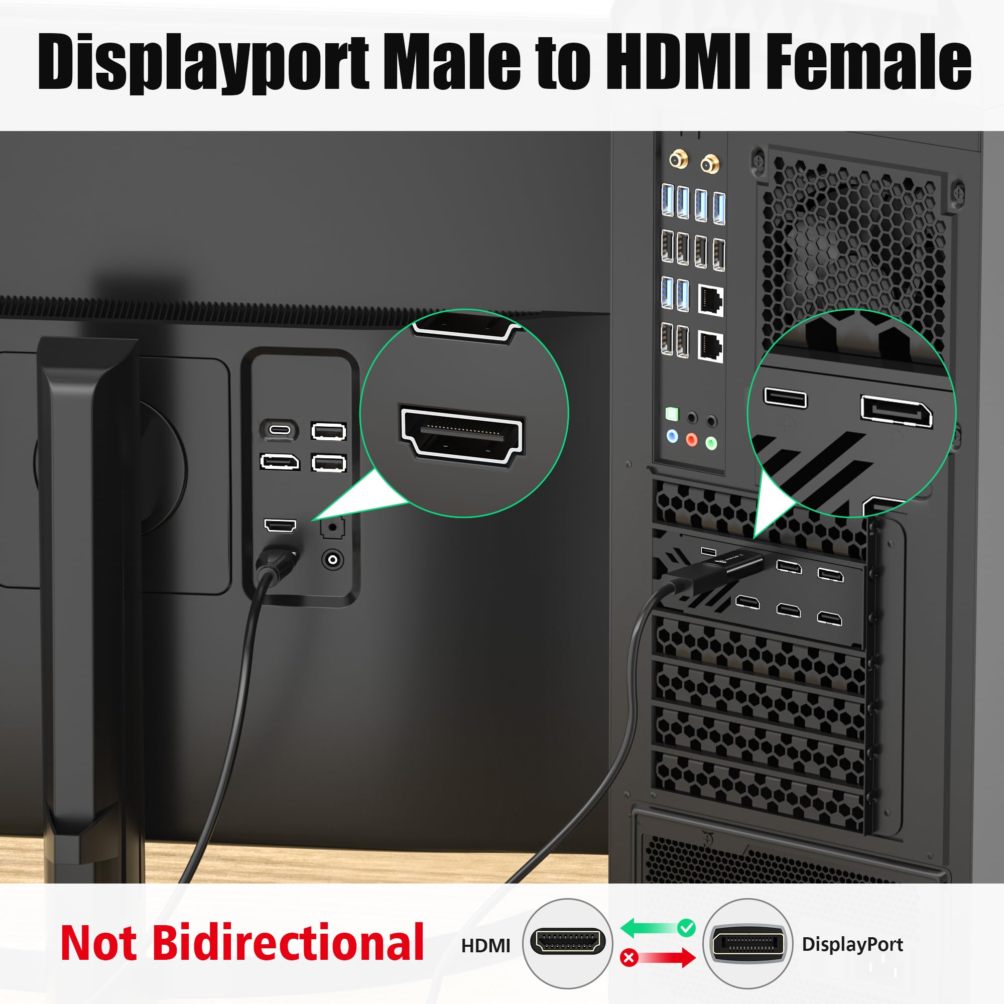 AGVEE 1 Pack Display Port to HDMI 4K@30HZ Adapter, Alloy Shell DP Displayport PC to HDMI Display Coulper Converter, Backward Compatibile with 2K@60HZ 1080P@120HZ Full HDTV, Uni-Directional, Black