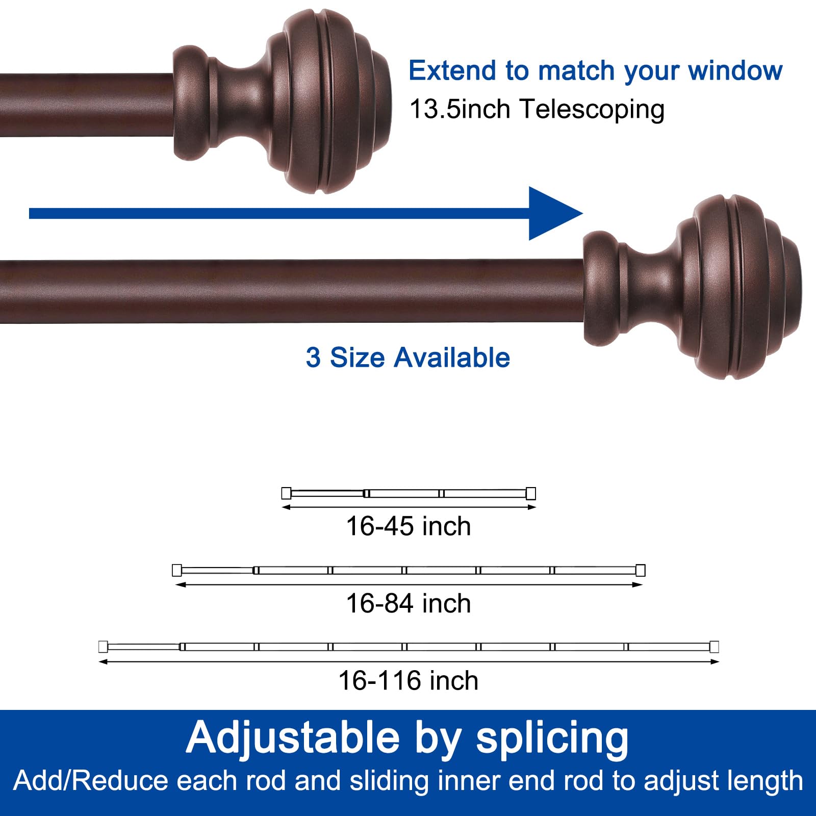 Curtain Rods for Windows 48-84 inch,3/4 inch Heavy Duty Adjustable Decorative Curtain Rod with Modern Finials,Window Rods for Bedroom, Living Room,Patio and Kitchen