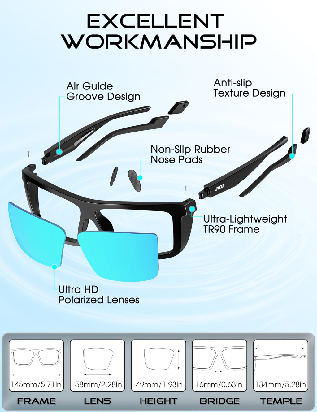 ATTCL Sports Polarized Sunglasses for Men: Secure Anti-Slip Lightweight TR90 Square Frame UV Protection for Driving Fishing
