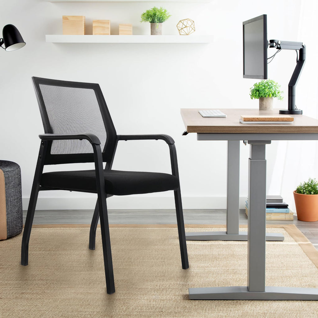 KLASIKA Desk Chair No Wheels with Adjustable Mesh Backrest, Arm Chair with Ergonomic Lumbar Support and Thickened Seats Cushion, Waiting Room Chairs for Office School Church Guest Reception