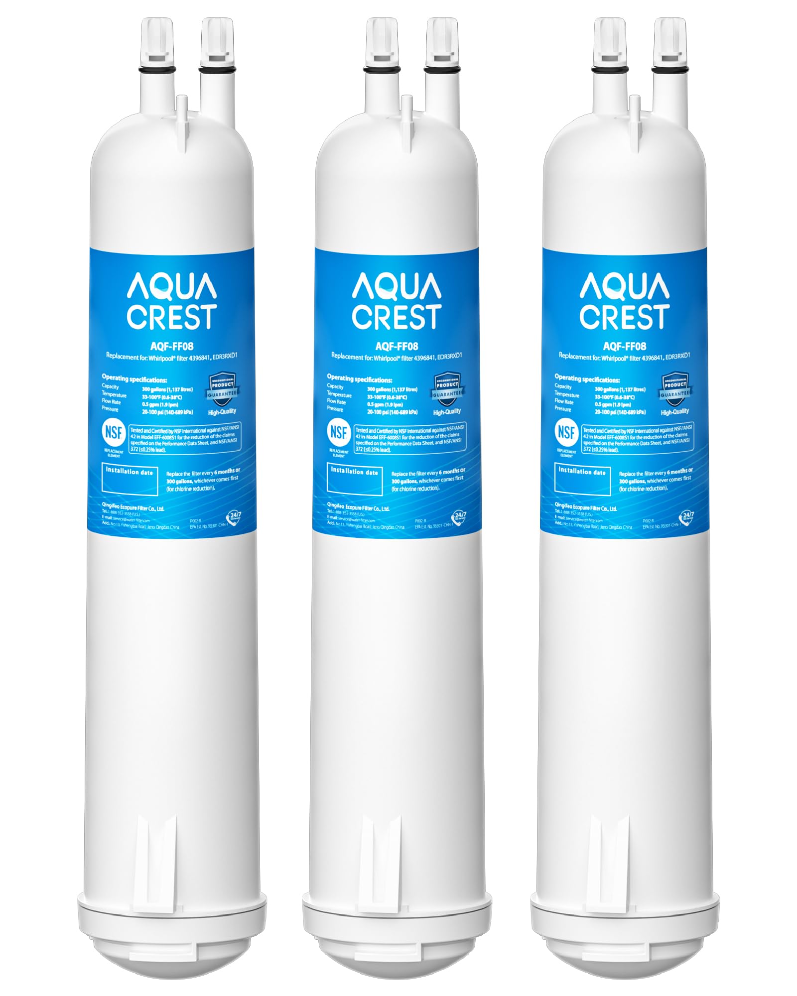 AQUA CREST EDR3RXD1 Replacement for 4396841, Everydrop® Filter 3, 4396710, Kenmore® 46-9083, 46-9030, Refrigerator Water Filter, 1 Filter