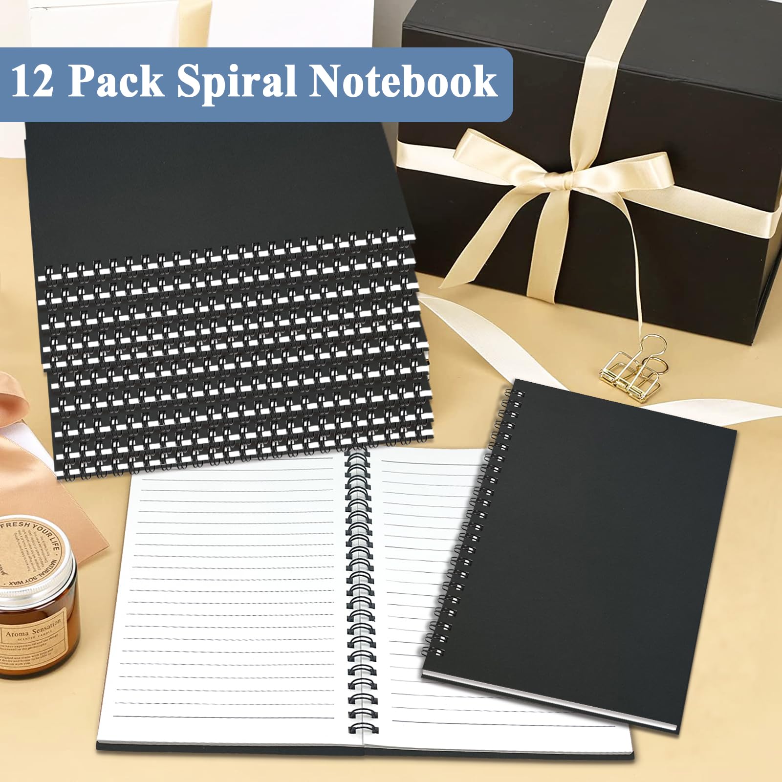 4Pack Small Spiral Notebook A5, 8.25x5.5” 120 Lined Pages Black & Red Wide Ruled Spiral Journal Bulk Blank Kraft Cover Spiral Bound Notebook & Writing Pads for Home Office Meeting Work Note Taking