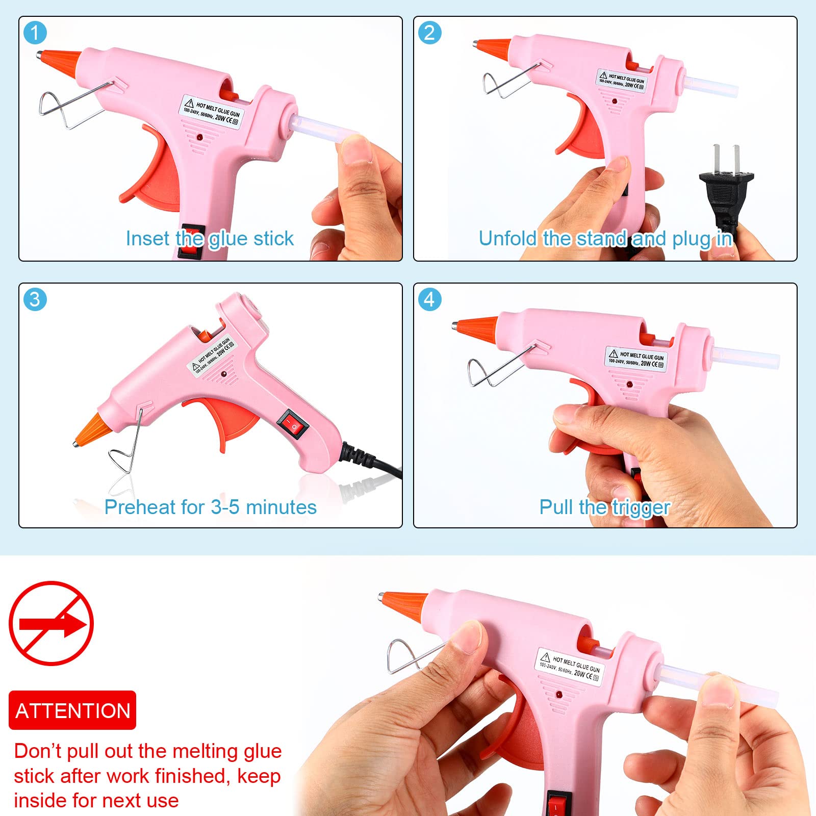 Zhengmy 6 Pcs Mini Glue Gun Crafts Hot Melt Guns Low Temp Glue with Burn Protection Fast Preheating and Easy Squeeze Trigger for School DIY Arts Class Projects Home Quick Repairs, 20 W (Multicolor)