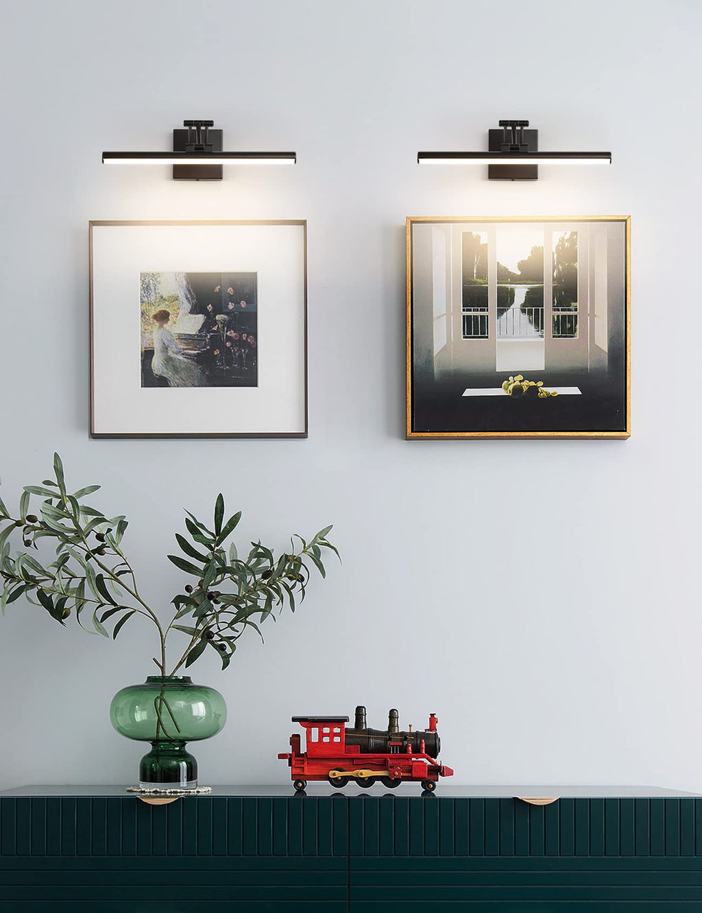 Joossnwell LED Picture Lights for Paintings Dimmable 15.5 Inch Long Hard-Wired Picture Frame Lights Brass Gallery Wall Light with Adjustable Swing Arm Art Display Lamps 7W 3000K Warm White