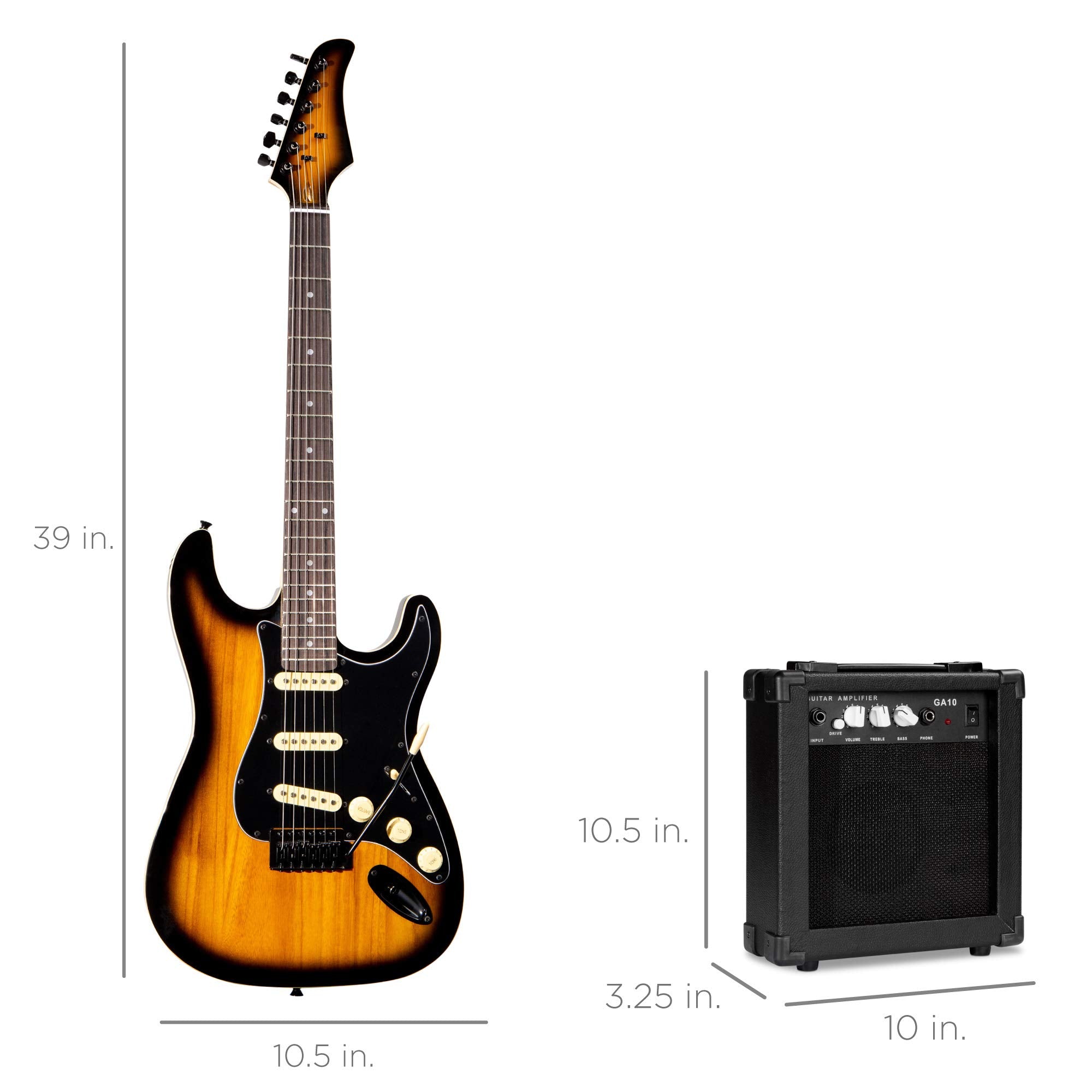 Best Choice Products 39in Full Size Beginner Electric Guitar Starter Kit w/Case, Strap, 10W Amp, Strings, Pick, Tremolo Bar - 3 Color Sunburst