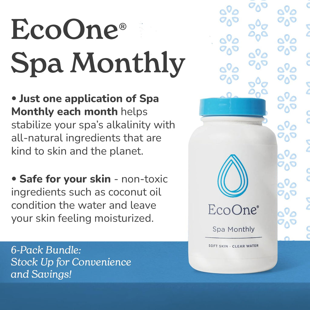 EcoOne Spa Monthly | Gentle All-Natural Spa Treatment | Conditioning Hot Tub, Pool, & Spa Cleaner | Above, In-Ground, or Inflatable Hot Tub Cleaner Stabilizes pH & Alkalinity, 8 Oz, (1-Pack)