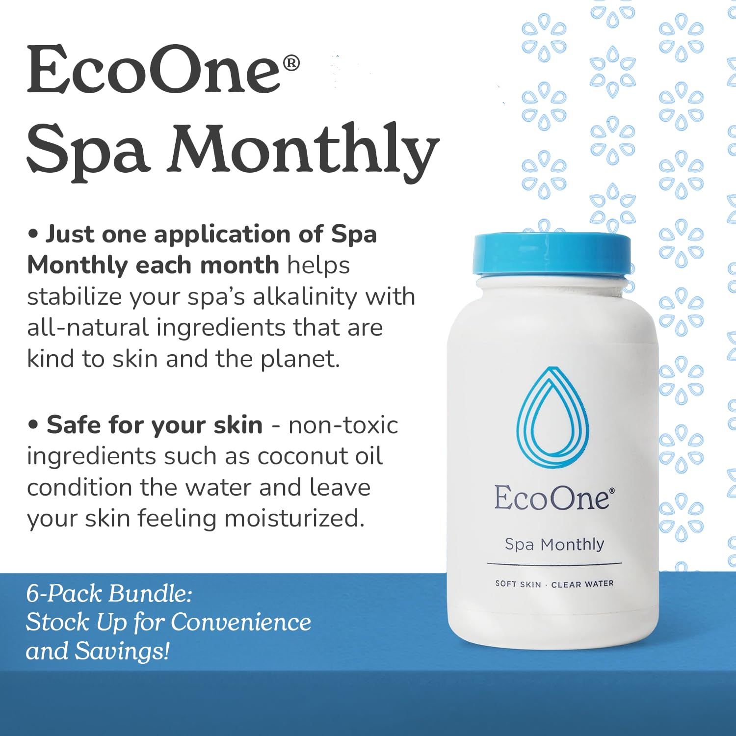 EcoOne Spa Monthly | Gentle All-Natural Spa Treatment | Conditioning Hot Tub, Pool, & Spa Cleaner | Above, In-Ground, or Inflatable Hot Tub Cleaner Stabilizes pH & Alkalinity, 8 Oz, (1-Pack)