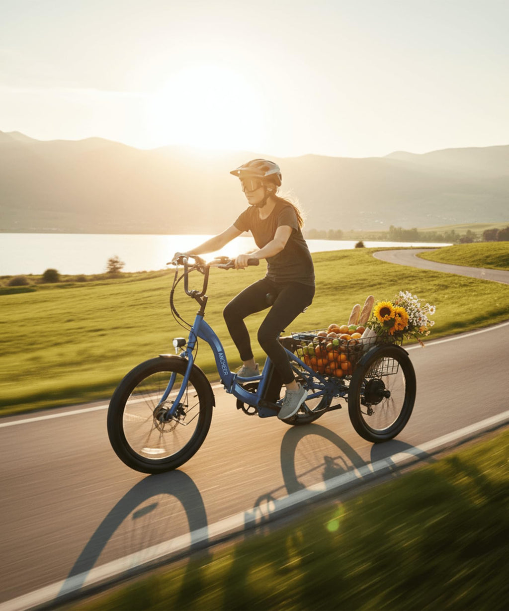 ANCHEER Electric Tricycle for Adults, Peak 600W Folding Electric Trike, 24" 499Wh Ebike for Seniors, 15.5MPH Electric Bike, Removable Battery, 3 Wheel, LCD, Rear Differential, Basket