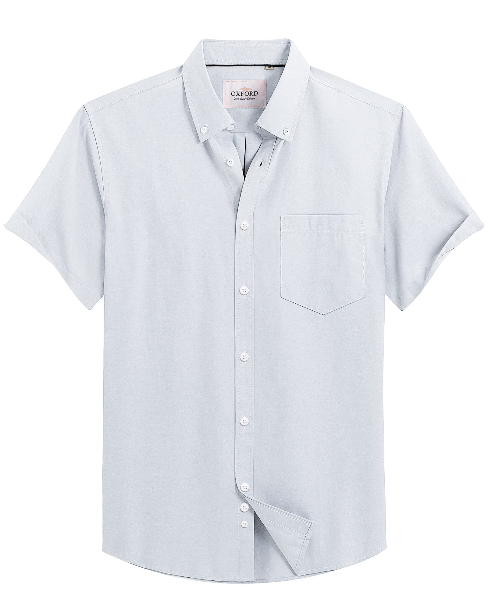 Alimens & Gentle Men's Short Sleeve Oxford Shirt Regular Fit Button Down Collar Shirts with Pocket