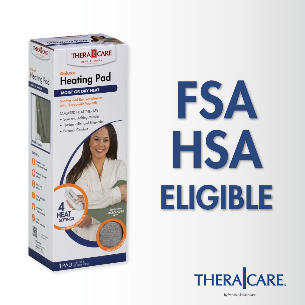 TheraCare Electric Heating Pad | Dry Heat Therapy | 4 Adjustable Heat Settings | 12" x 15" | Comfortable, Soft & Durable
