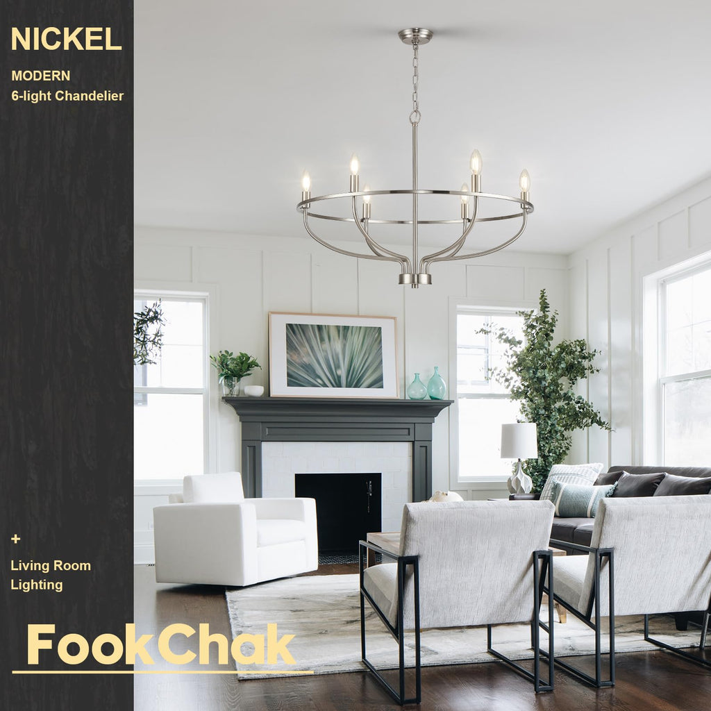 Black Chandelier 6-Light Dining Room Chandelier Kitchen Chandeliers Over Table Round Living Room Chandelier Light Fixture for Bedroom, Kitchen, Foyer