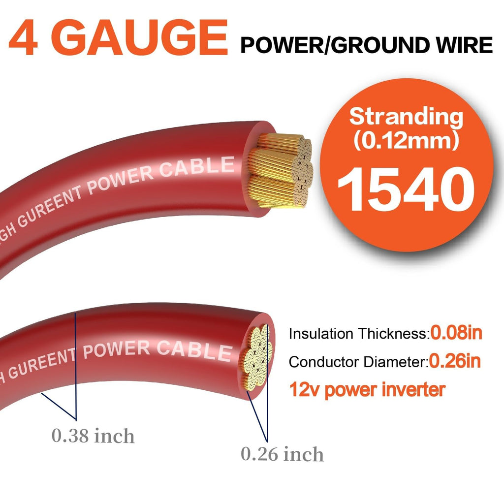 4 Gauge Wire (50ft Each - Red/Black) Copper Clad Aluminum CCA with Cable Cutter,Lugs Terminal Connectors and Heat Shrink Tube - Battery Power/Ground Cable,Car Audio Speaker,RV Trailer Amp Wiring kit