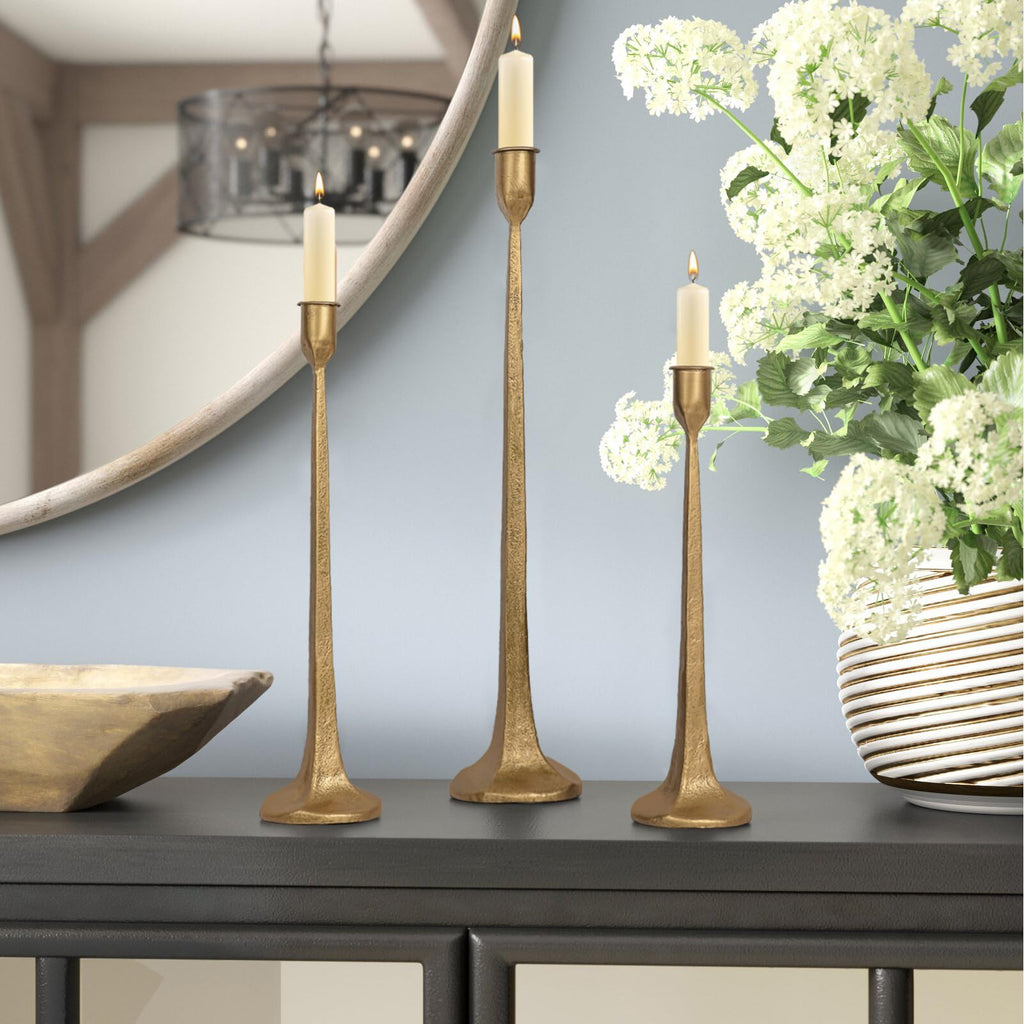 Iron Taper Candle Holder Set of 3 - Decorative Tall Candle Stand, Candlestick Holder for Wedding, Dining Table, Party Decoration (Antique Brass)