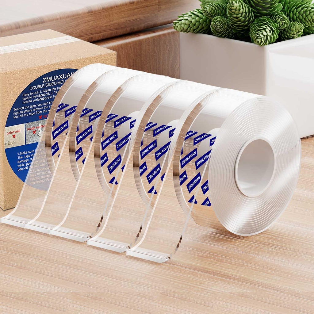 ZMUAXUAN Strong Nano Double Sided Tape Heavy Duty Mounting,Clear Removable Wall Sticky Adhesive Strips,Reusable Thick Gel Grip for Hanging Picture,Poster,Carpet,Photo