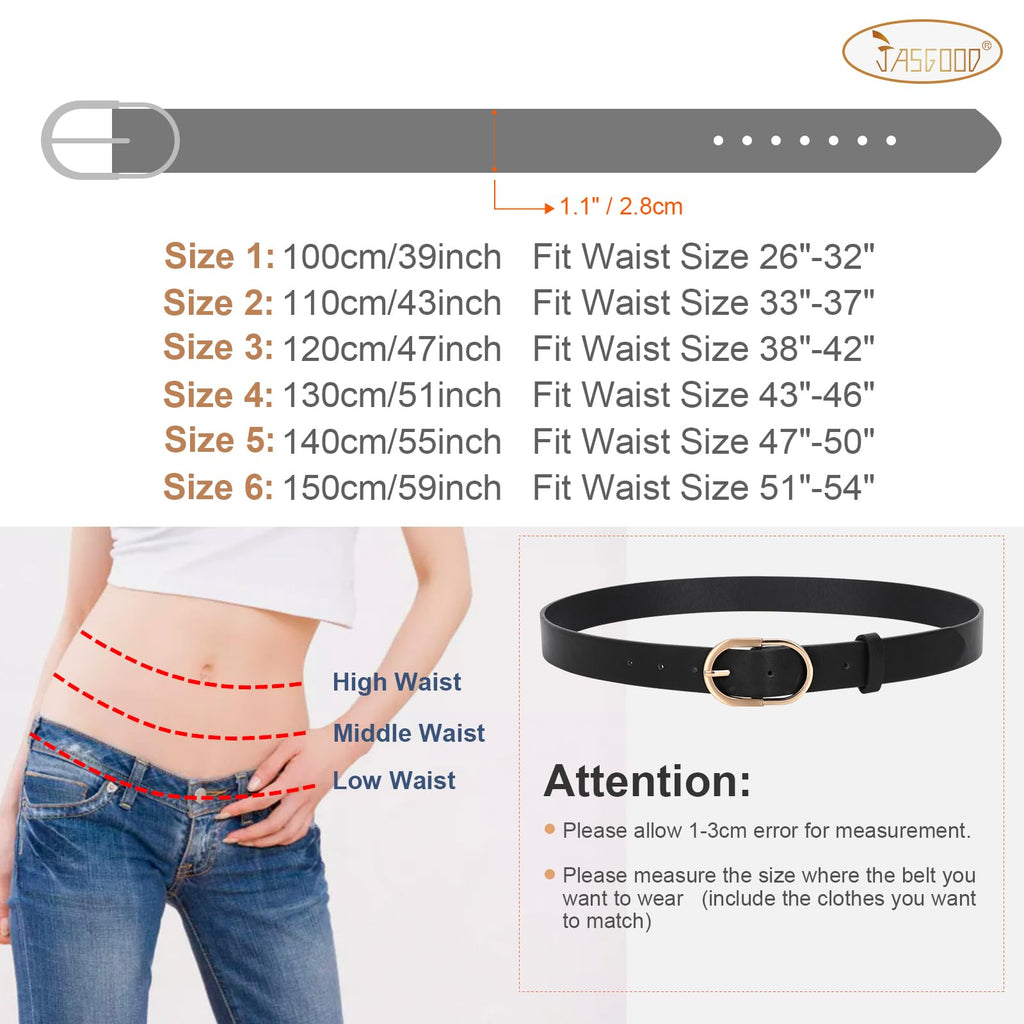 JASGOOD Women’s Leather Belts for Jeans Pants Fashion Ladies Belt with Gold Buckle