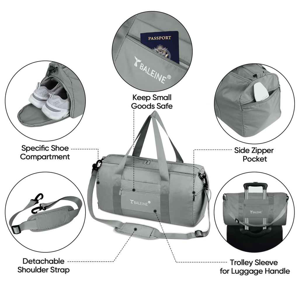 BALEINE Gym Bag for Women and Men, Duffel Bag for Sports, Gyms and Weekend Getaway, Waterproof Dufflebag with Shoe and Wet Clothes Compartments, Lightweight Carryon Gymbag (Azure)
