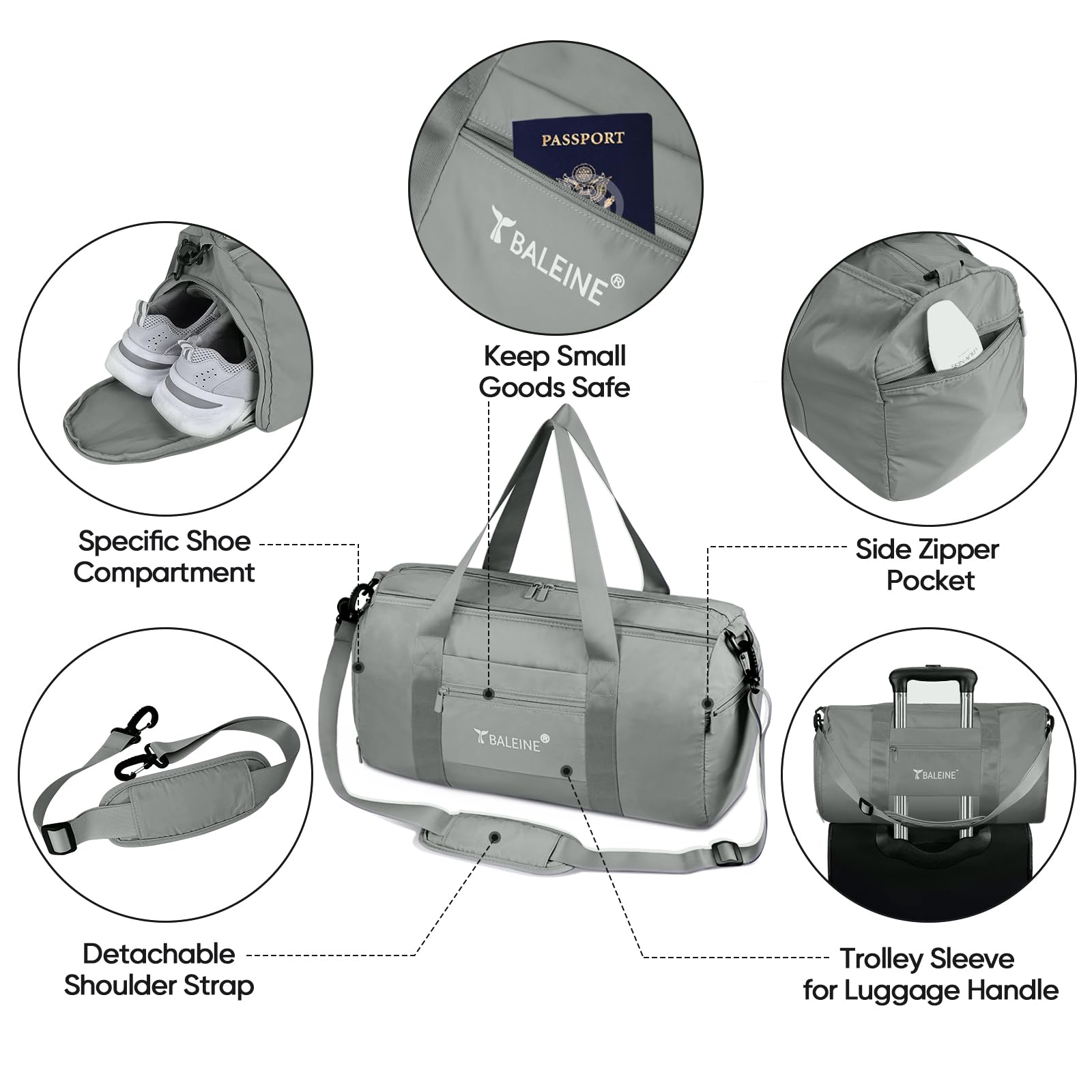 BALEINE Gym Bag for Women and Men, Duffel Bag for Sports, Gyms and Weekend Getaway, Waterproof Dufflebag with Shoe and Wet Clothes Compartments, Lightweight Carryon Gymbag (Azure)