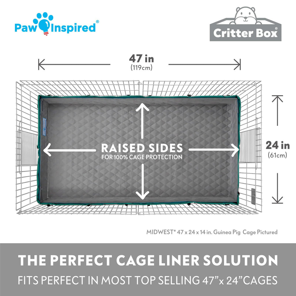 Paw Inspired Critter Box Washable Cage Liner with Raised Sides, Fleece Bedding with Waterproof Bottom, Edge Protected Pee Pads for Guinea Pigs, Rabbits, Hamsters, Small Animals (Midwest Size)