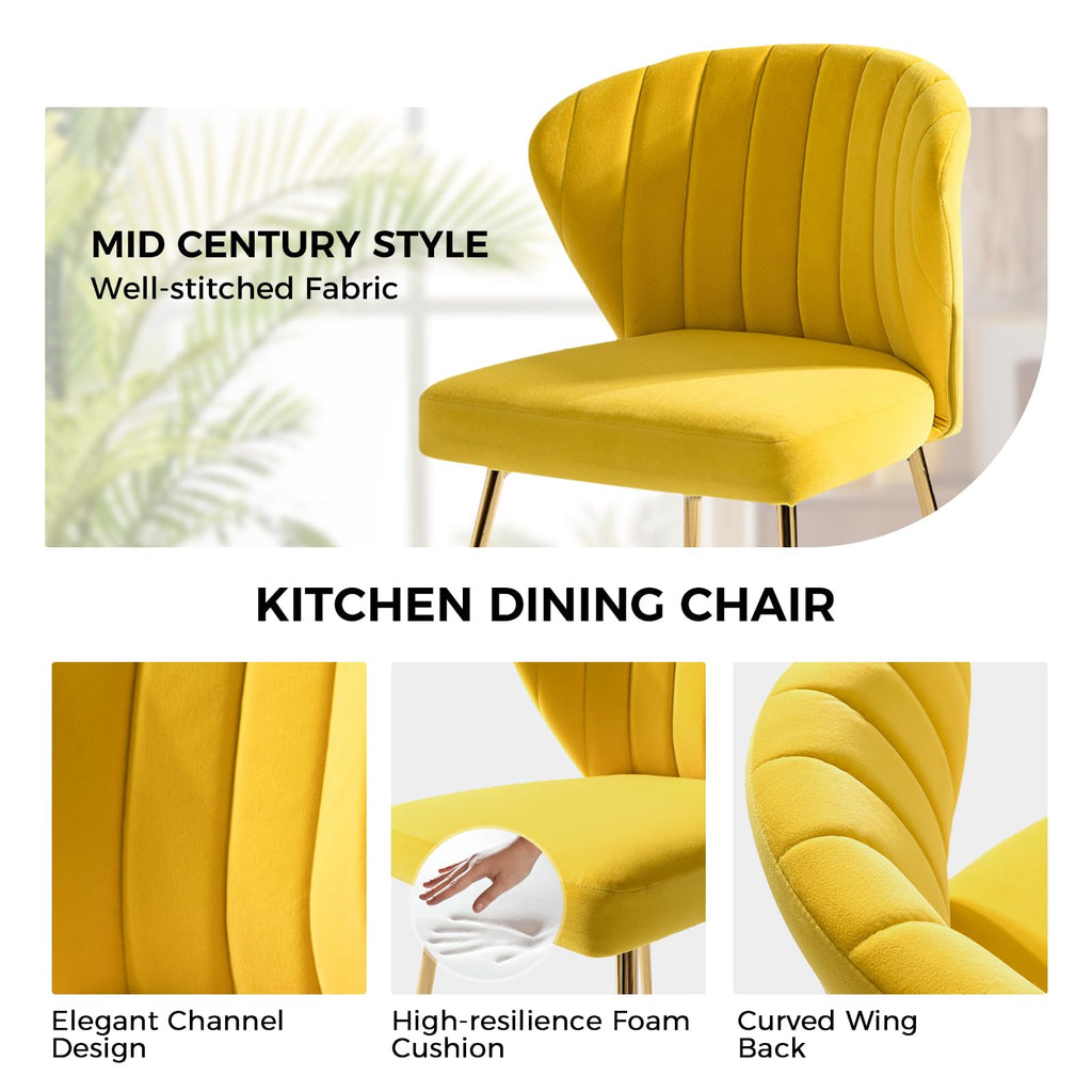 HULALA HOME Velvet Dining Chairs, Modern Small Armless Accent Chair with Gold Metal Legs, Living Room Upholstered Cute Side Chair, Elegant Tufted Back Vanity Chair for Bedroom, Auburn