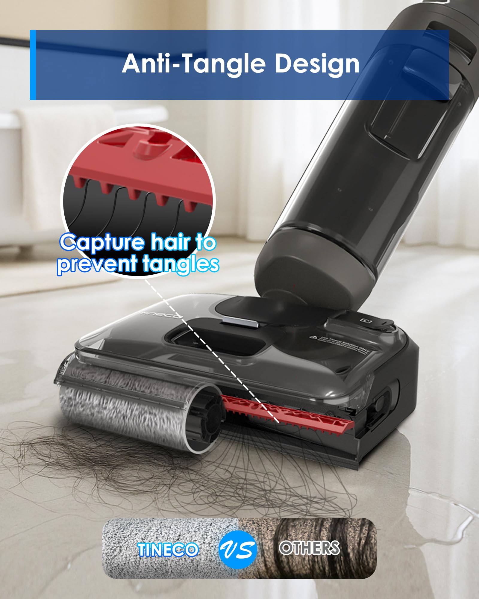 Tineco Floor ONE i5 Stretch Wet Dry Vacuum Cleaner, Vacuum & Mop in One Step, 20kpa Powerful Suction, 180° Lay-Flat Design, Anti-Tangle Design, Dual-Sided Edge Cleaning, Up to 30* Minutes Runtime