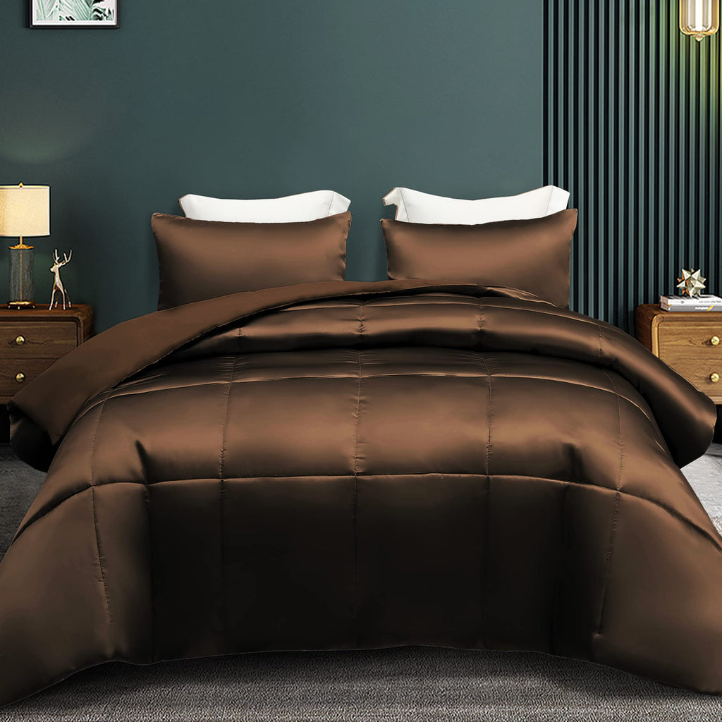 Whale Flotilla 2-Piece Reversible Silky Soft Twin Size Comforter Bedding Set, Luxurious Satin Comforters with Satin Pillowcase, Lightweight Duvet for All Seasons, Black