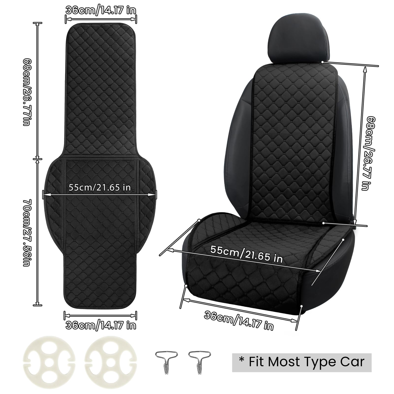 surpassme Comfortable Car Seat Covers Universal Front Seat Covers for Car Accessories, Padded Car Interior Covers for Automotive, SUV, Truck, and Van(Black)