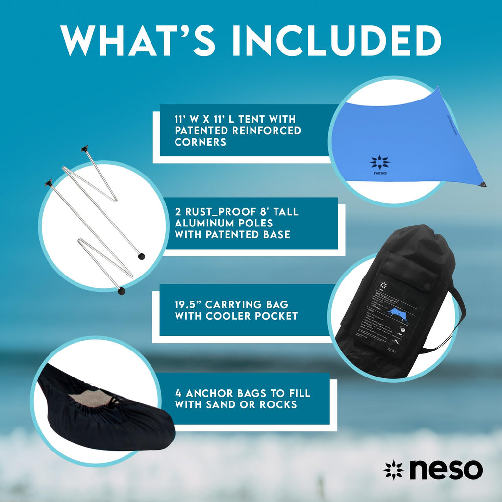 Neso Gigante Portable Beach Tent Sun Shelter - Lightweight Beach Shade Canopy - Easy Setup for Family Outings - Patented Reinforced Corners - UPF 50+ - 8ft Tall, 11 x 11ft - Save The Whales
