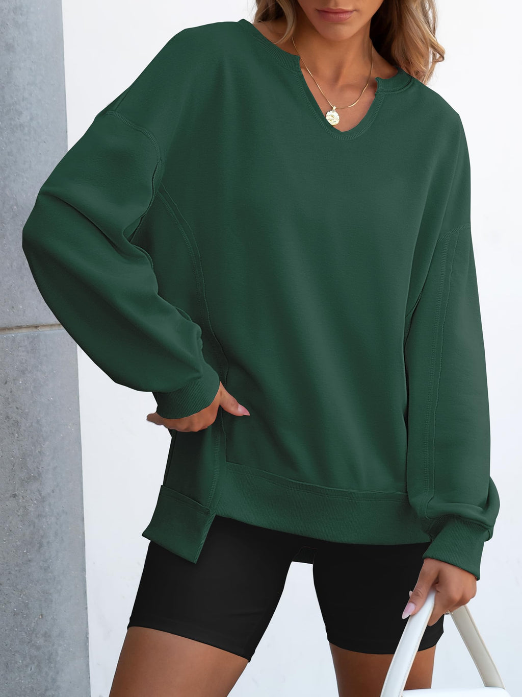 ANRABESS Women's Long Sleeve V-Neck Oversized Sweatshirts | Soft Lightweight Loose Fit Pullover Tops, Casual School Workout Office Tunic Shirts, Teen Girls Outfit, Fall Winter Clothes