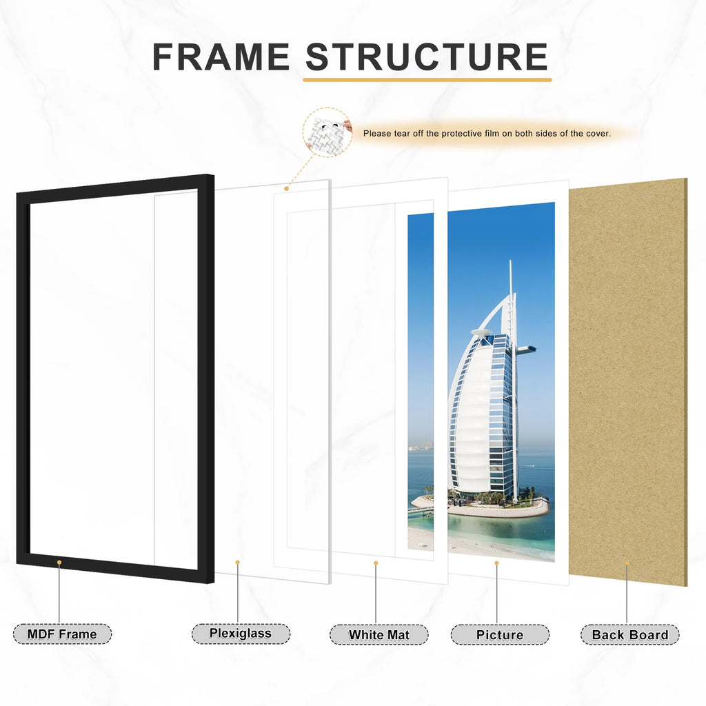 Picrit 24x34 Black Poster Frame 7 Pack, Display Pictures 20x30 Picture with Mat or 24 x 34 without Mat for Horizontal or Vertical Wall Mounting, Wall Gallery Photo Frames