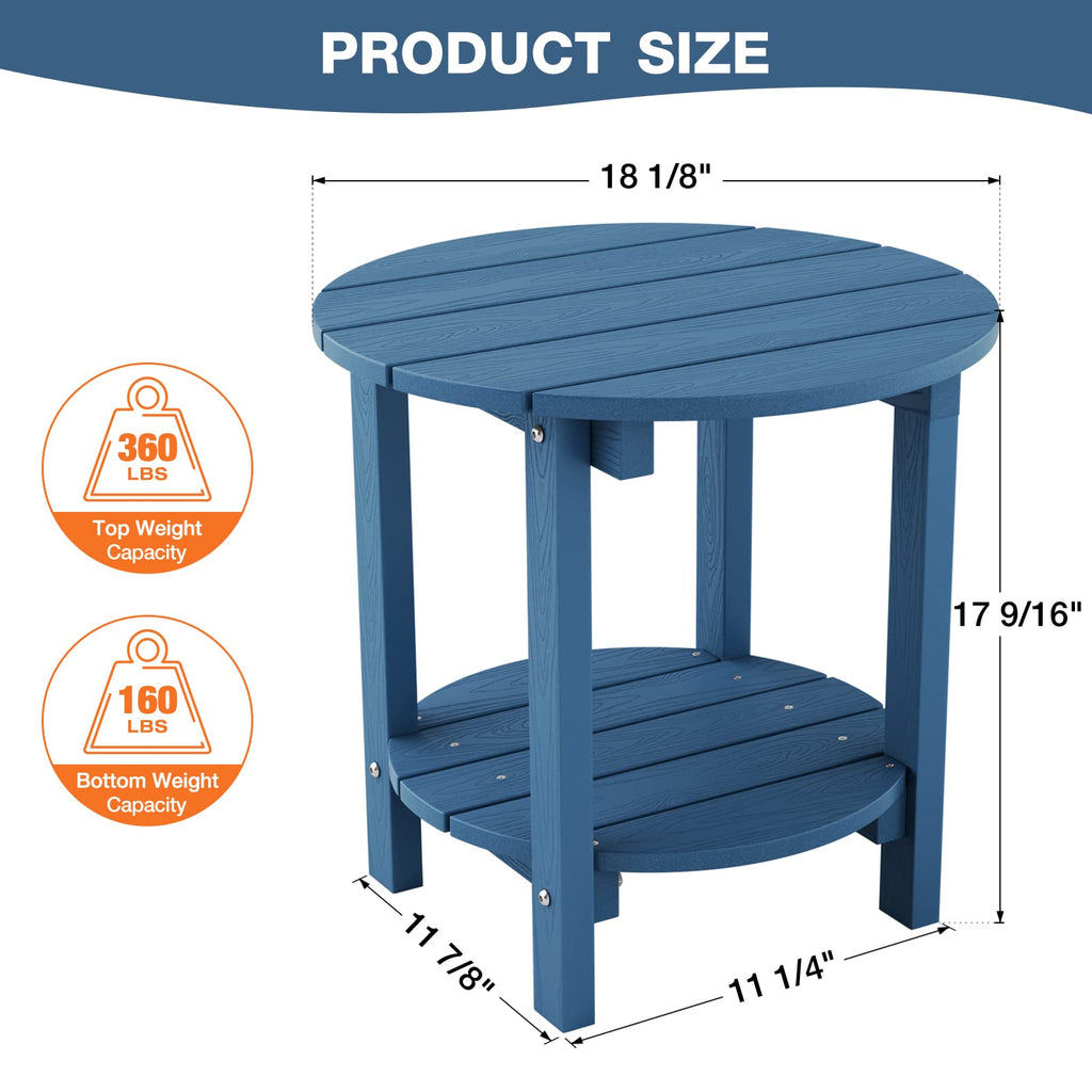 YEFU Adirondack Side Table, 18" Double Outdoor Side Table, Poly Lumber end Table, Weather Resistant for Indoor, Patio, Pool, Porch, Backyard-Black